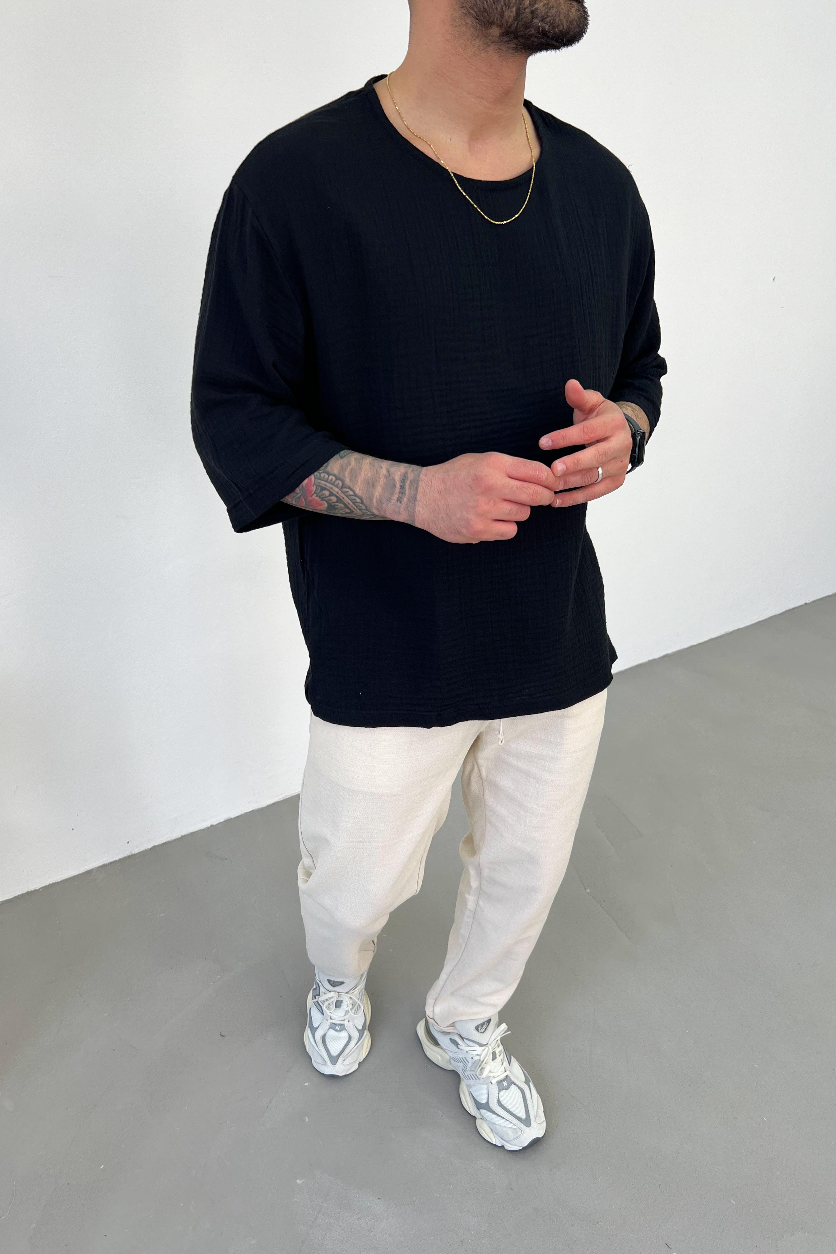 Müslin Kumaş Fakir Kol Oversize Tshirt 1080