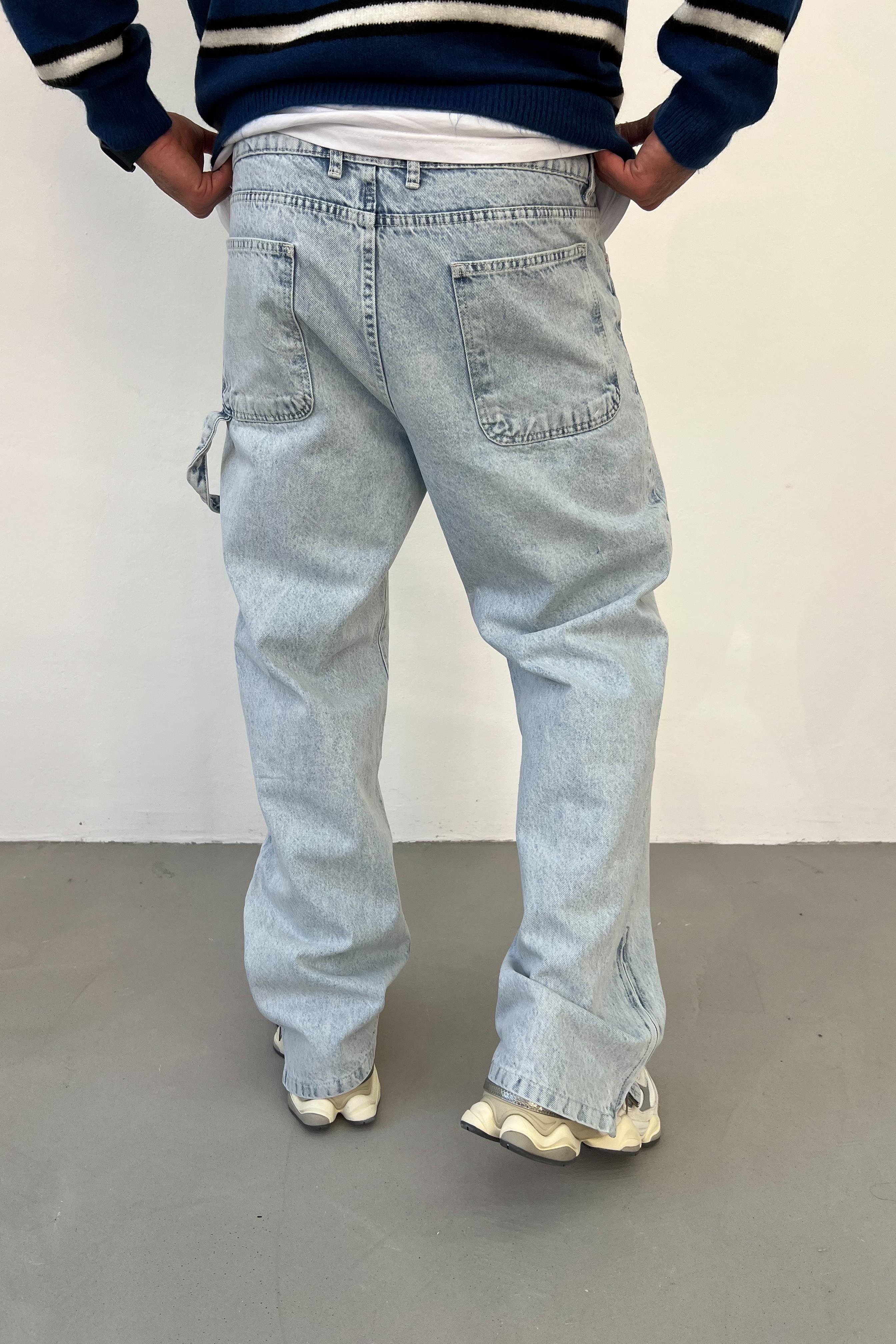 Paçası Fermuarlı Buz Mavi Baggy Pantolon 2884-2