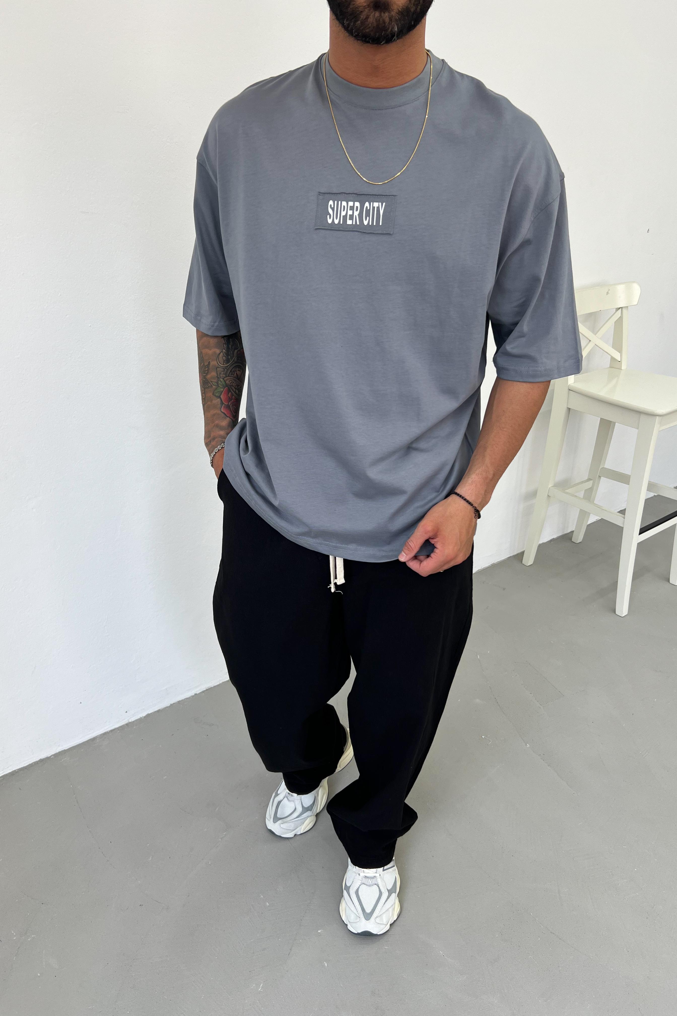 SuperCity Baskılı Oversize Tshirt Y2527