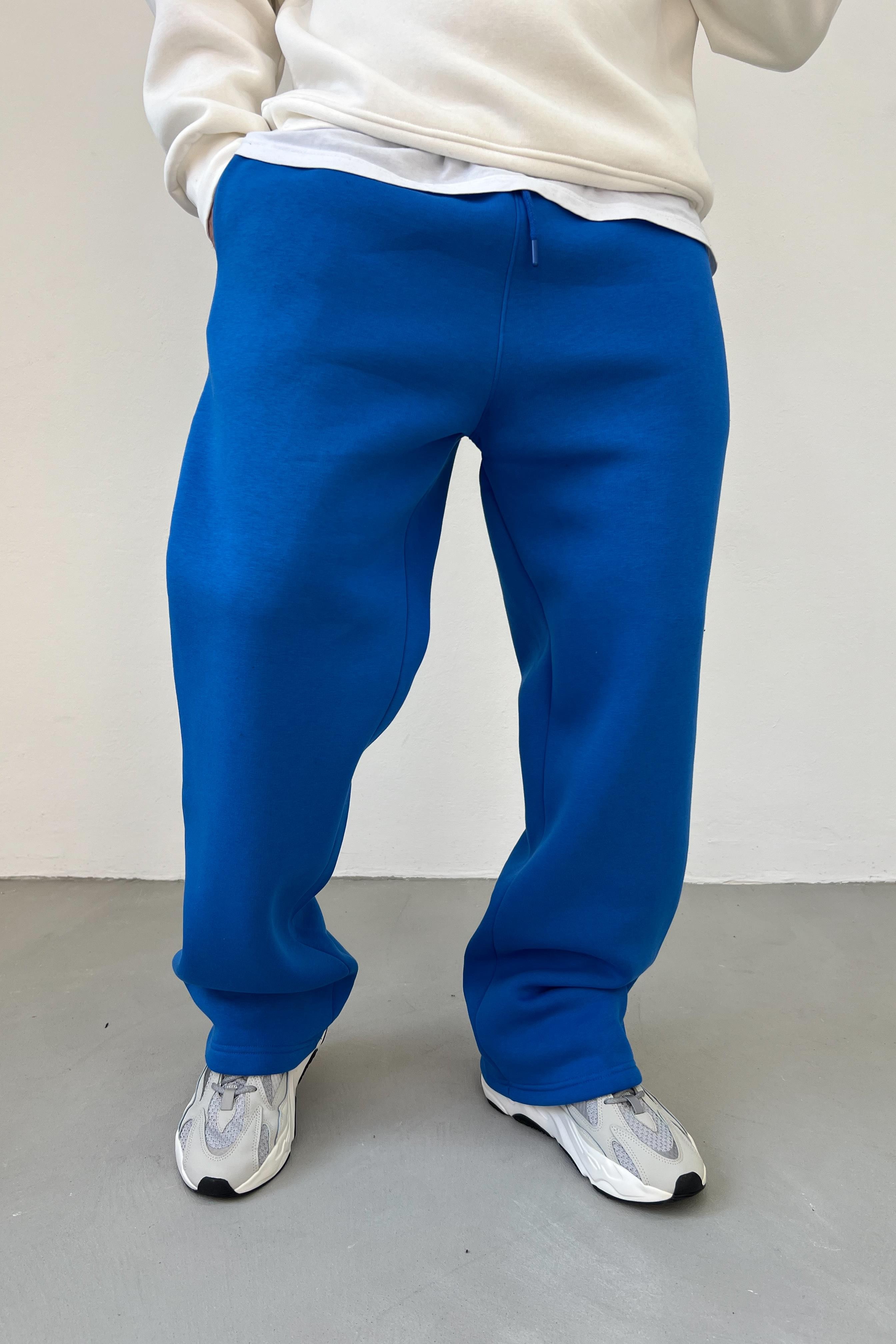 Etiket Detaylı Şeritli Saks Mavi Baggy Eşofman 5075