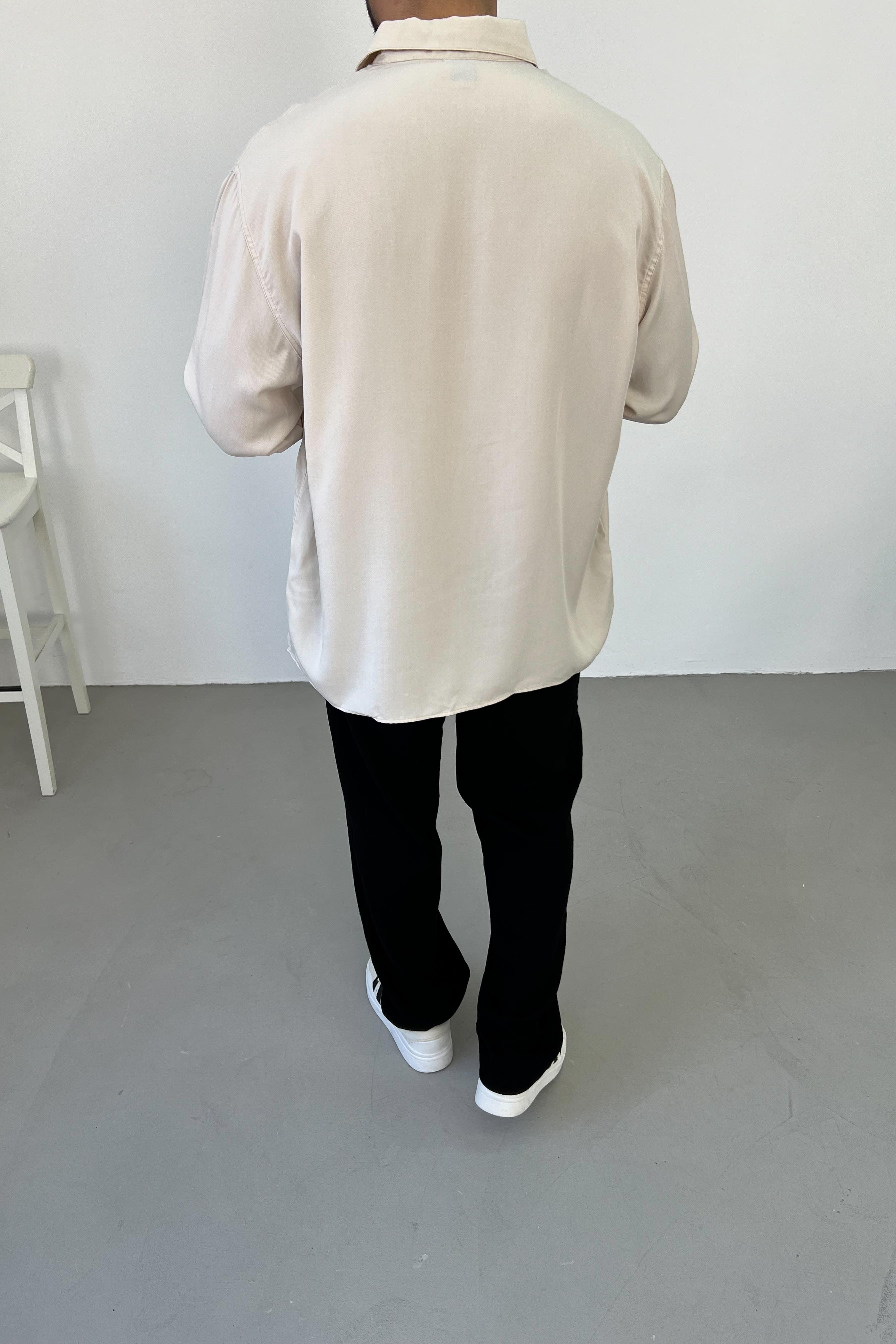 Tencel Kumaş Bej Oversize Gömlek 1203
