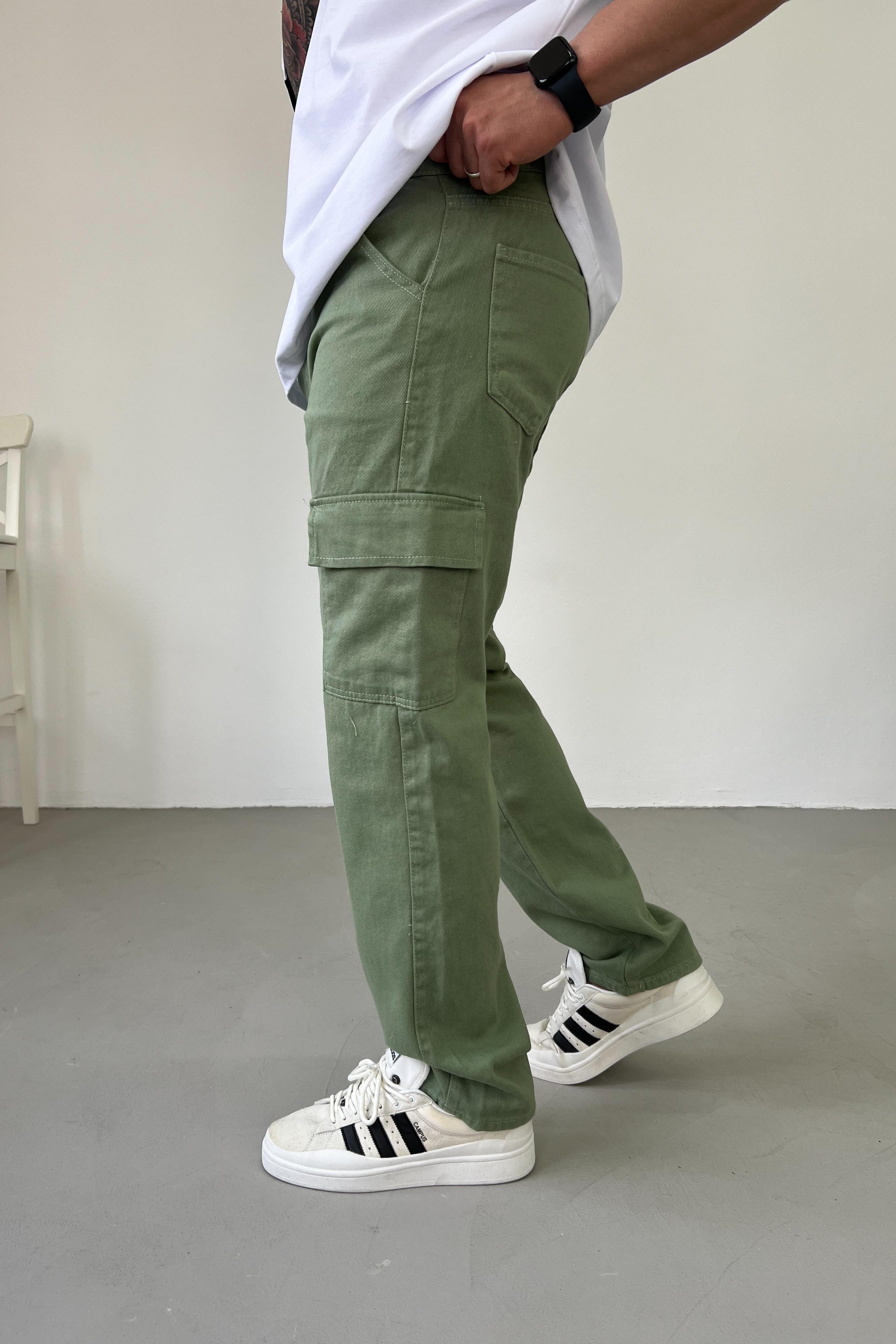 Gabardin Kumaş Yeşil Kargo Baggy Pantolon 2225