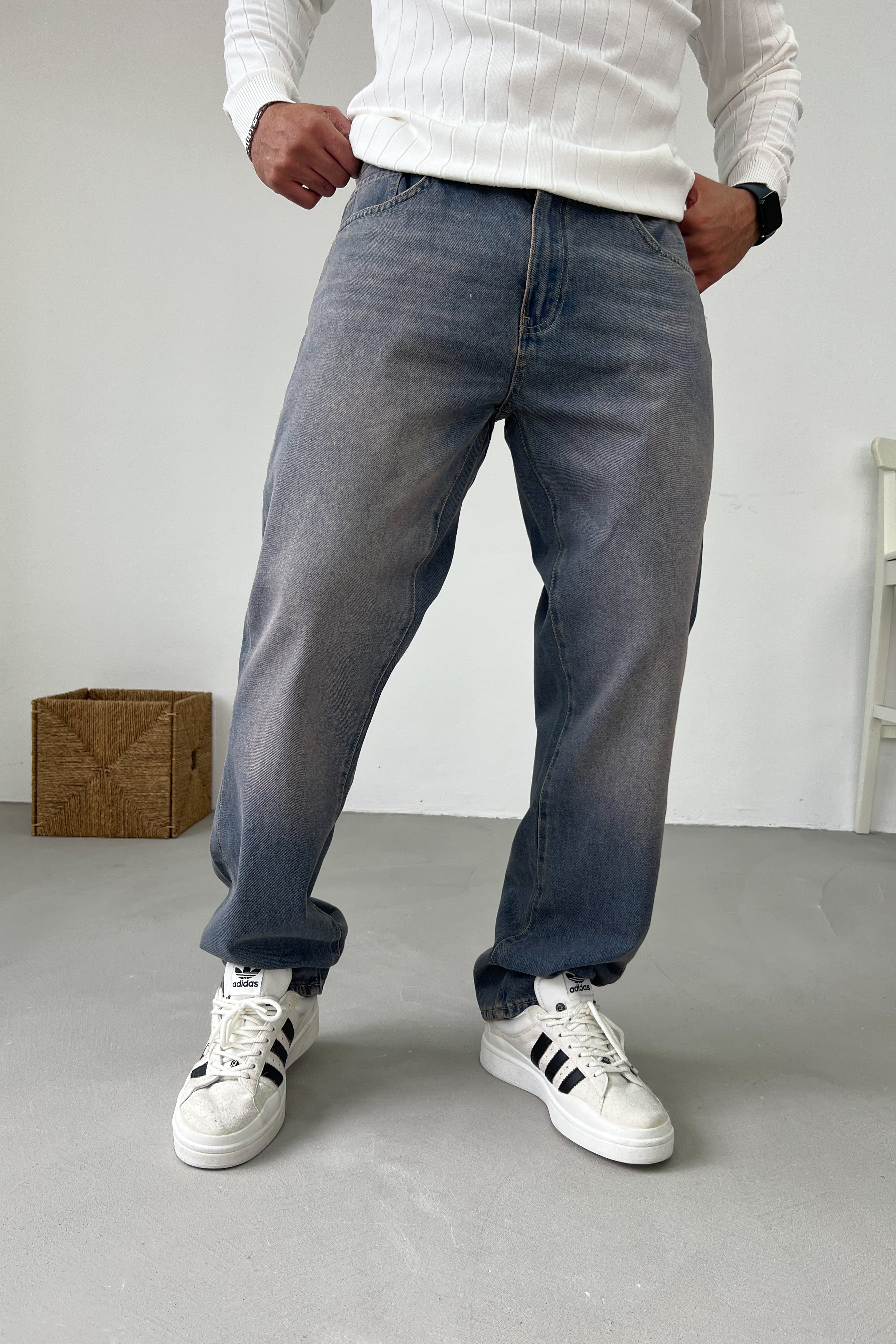 Eskitme Mavi Baggy Pantolon 16902-1