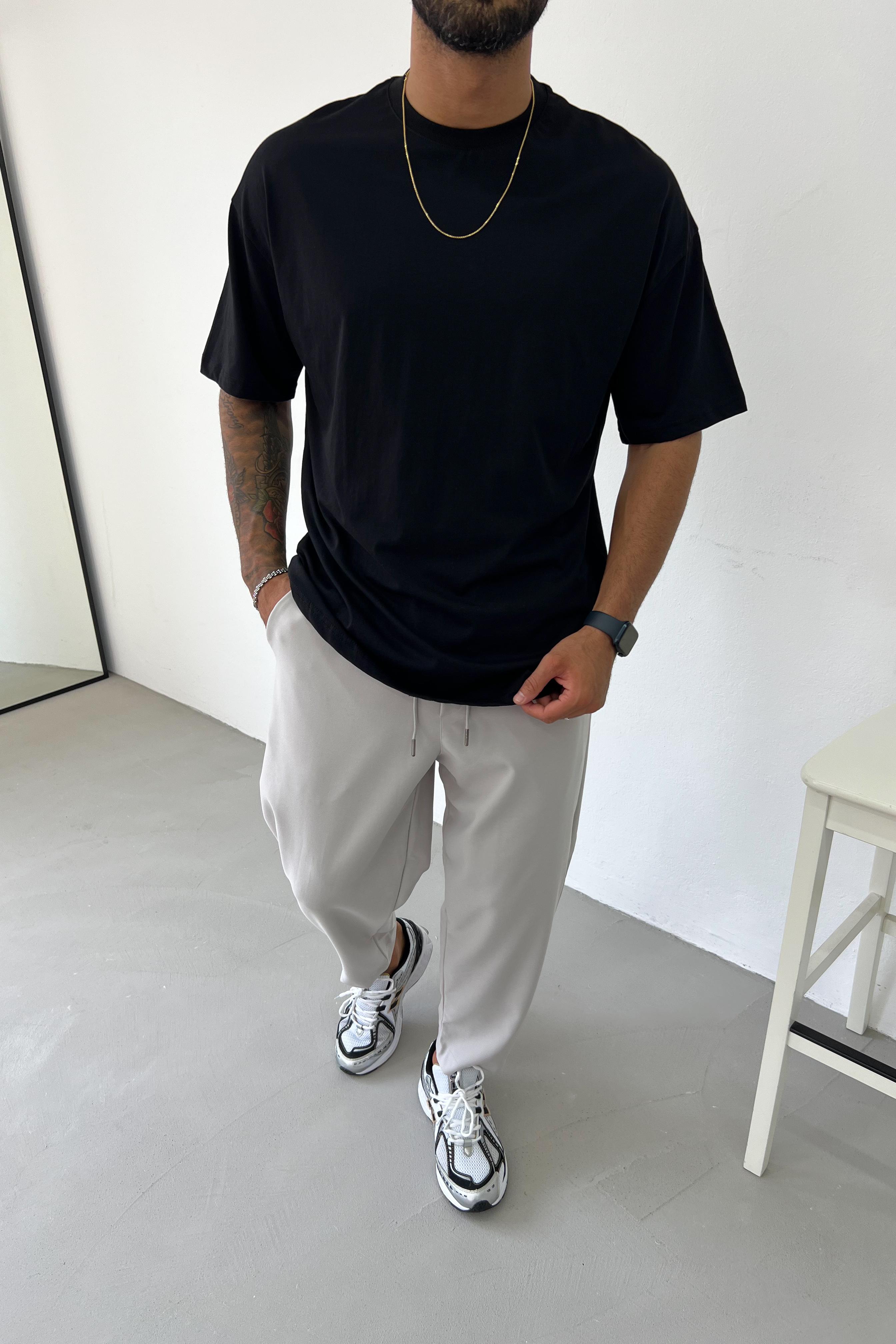 İnce Basic Oversize Tshirt 0426 - Siyah