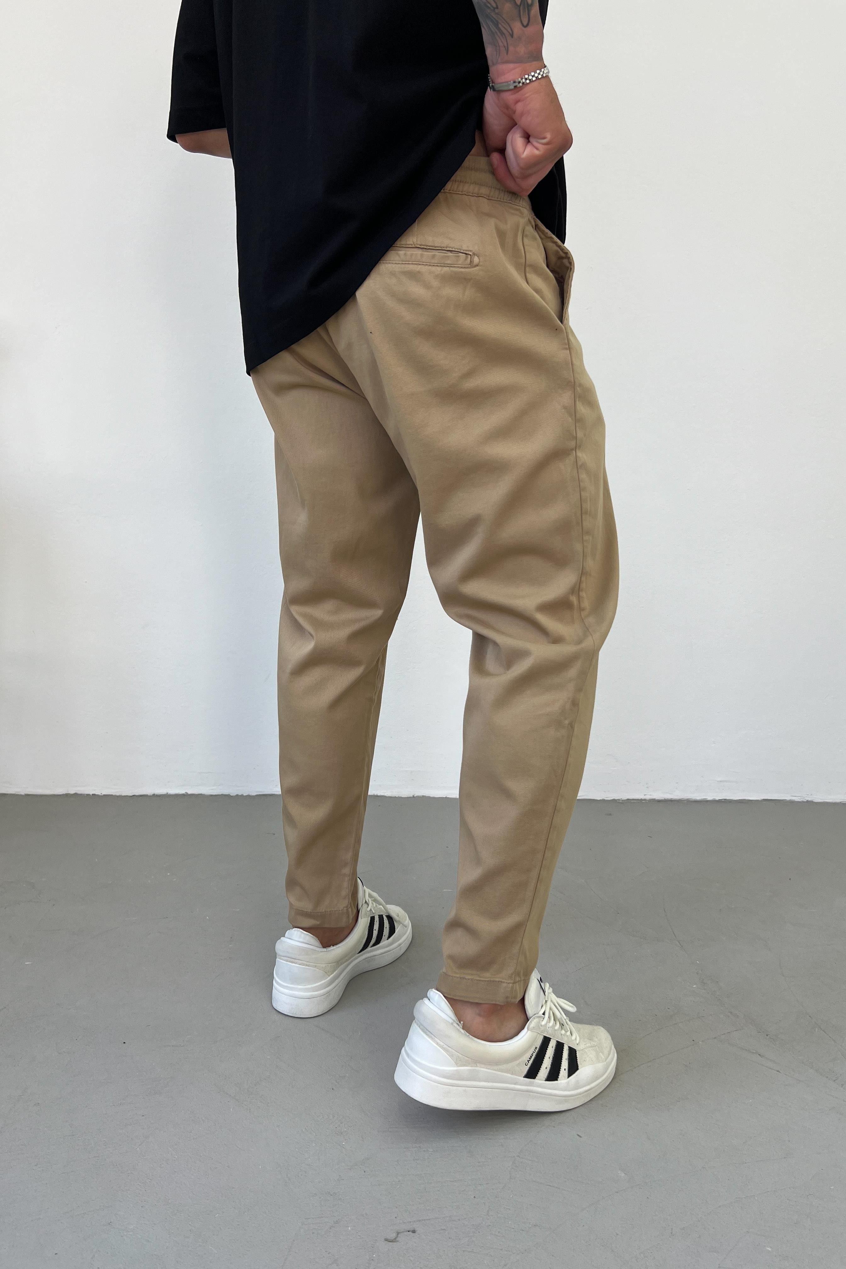 Gabardin Kumaş Beli Bağcıklı Kahve Pantolon 2344-1