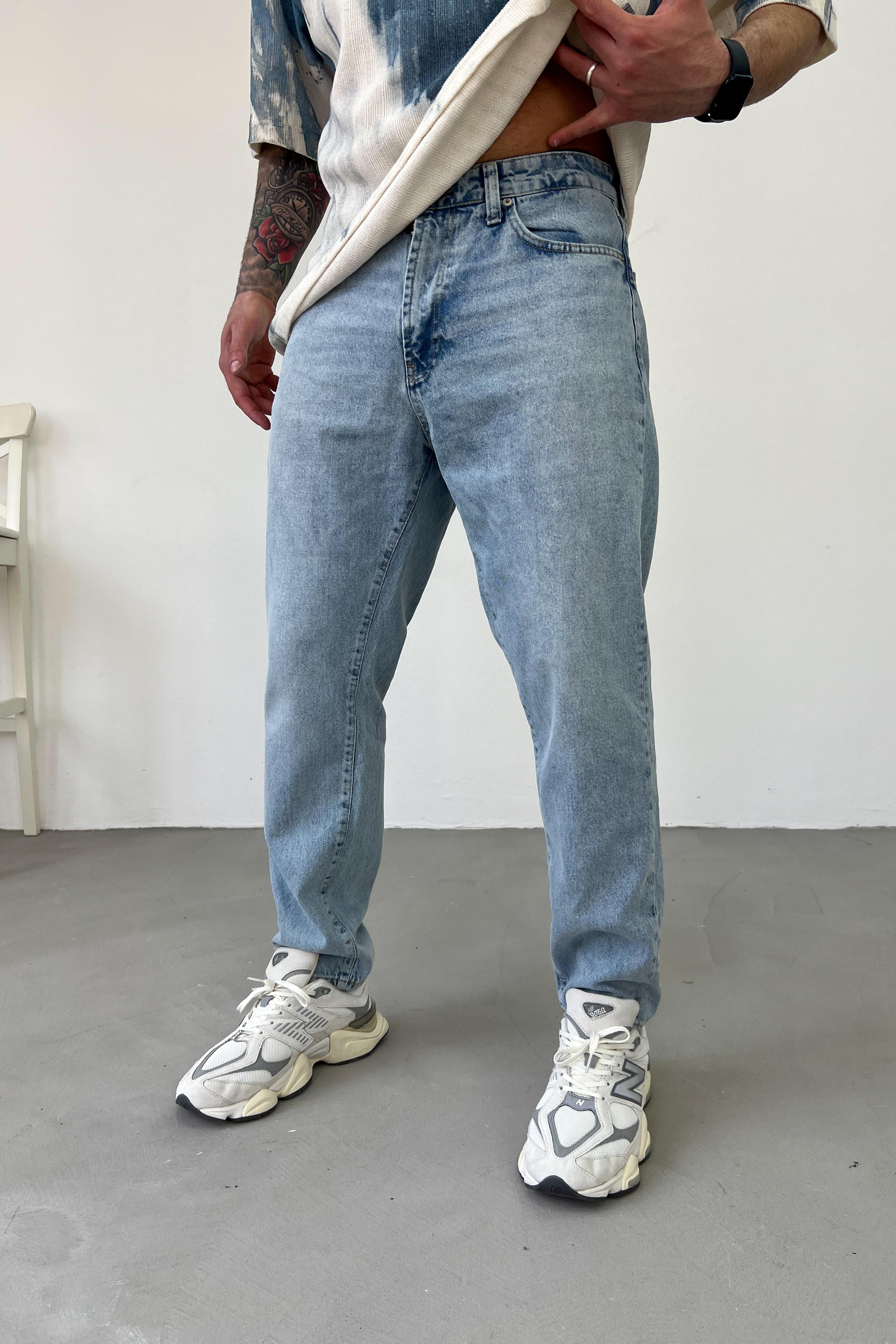 Taşlamalı Buz Mavi Boyfriend Pantolon 16725-5