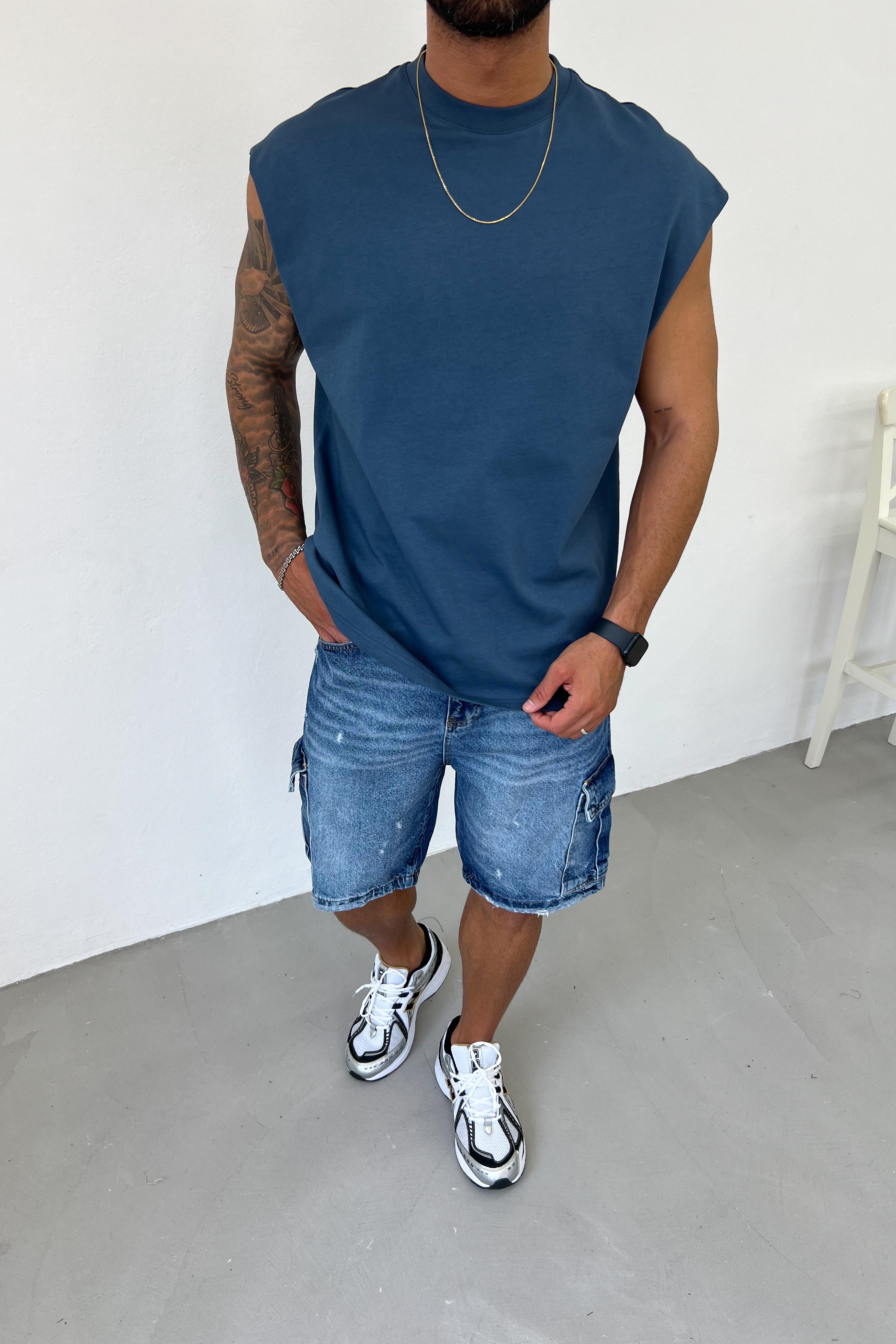 Oversize Basic Kolsuz Tshirt 20-68 - Mavi