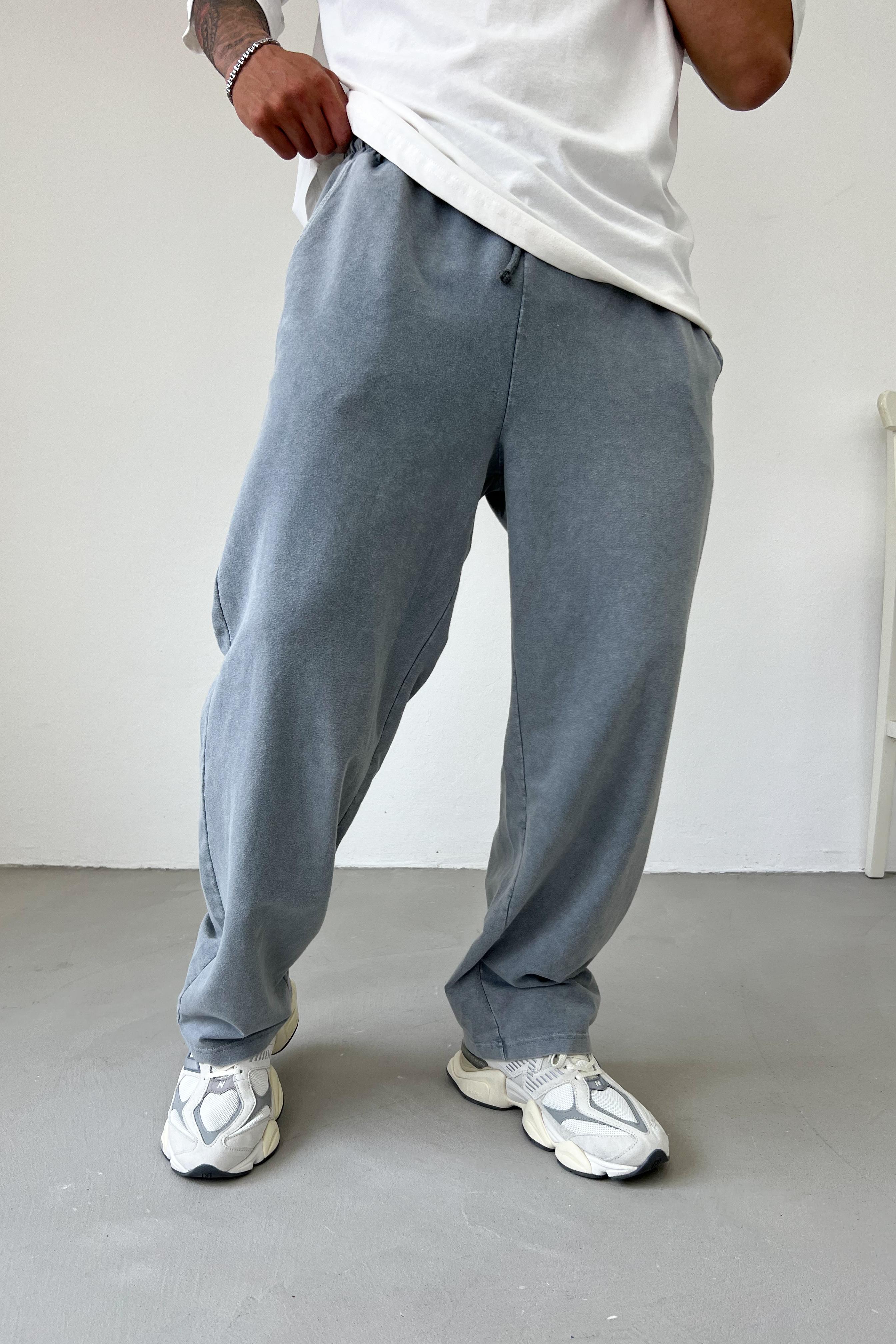 Yıkamalı Basic Baggy Eşofman 5680 - Gri