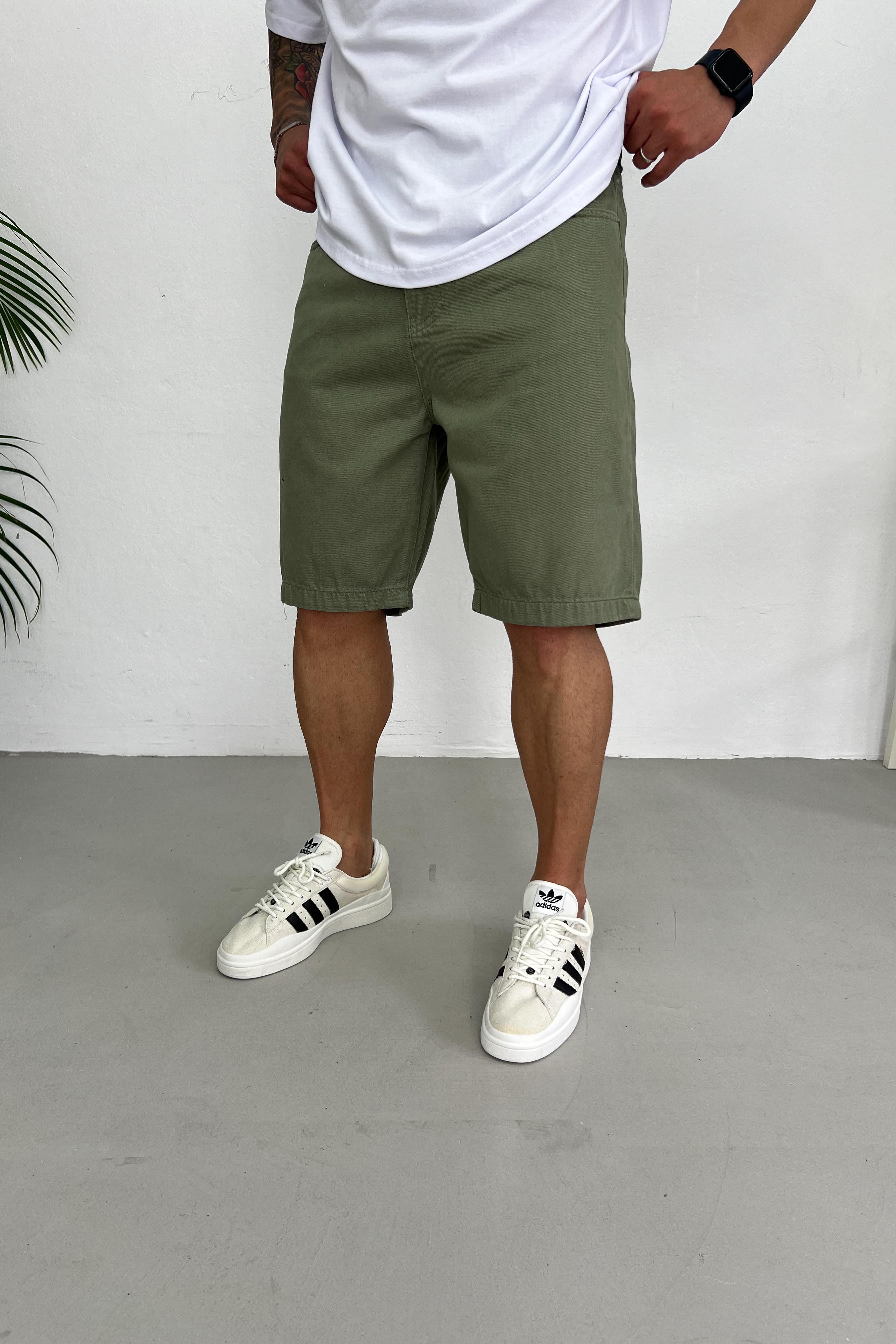 Relaxed Fit Yeşil Kot Şort 424