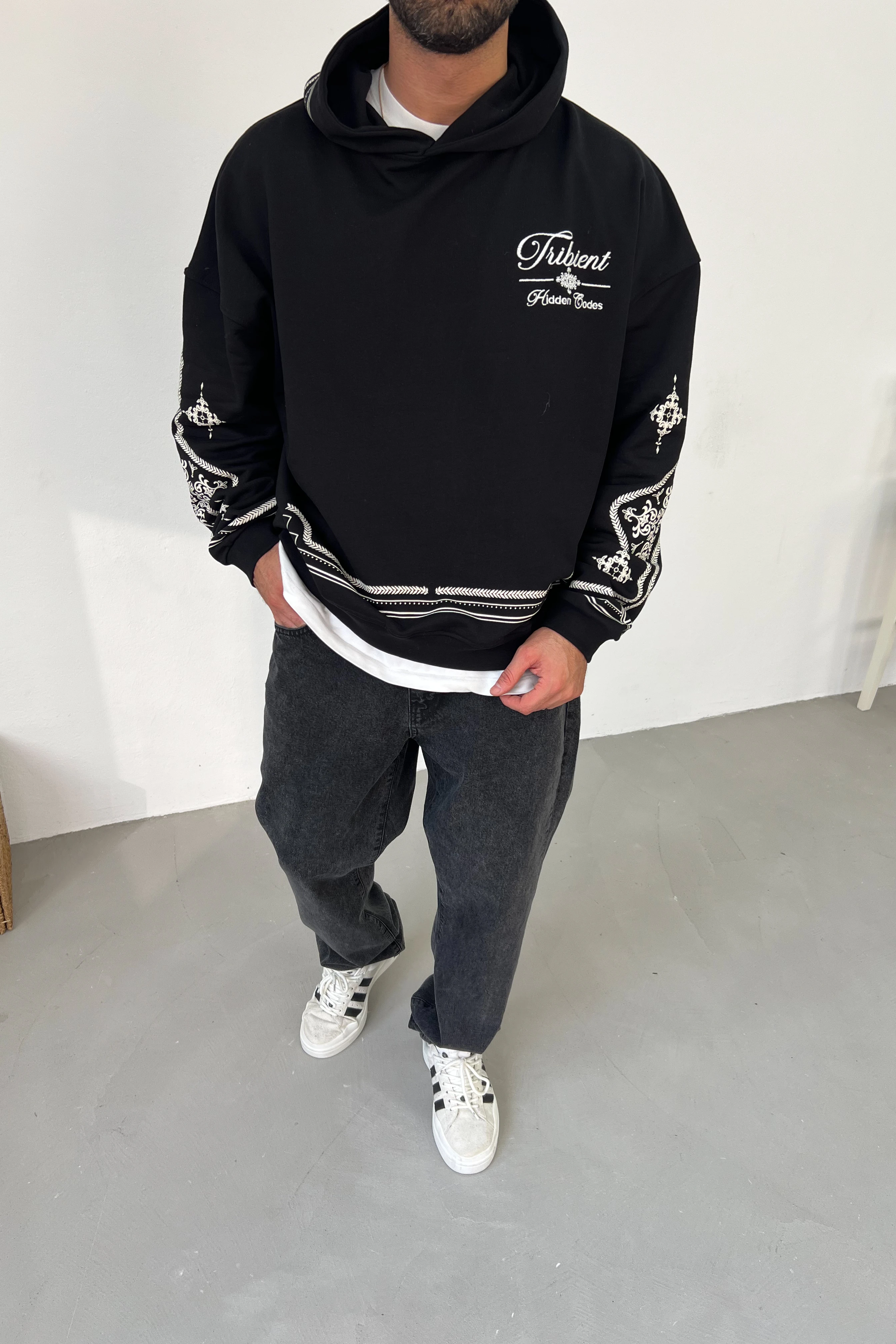 Tribient Desenli Oversize Sweatshirt 26K133 - Siyah