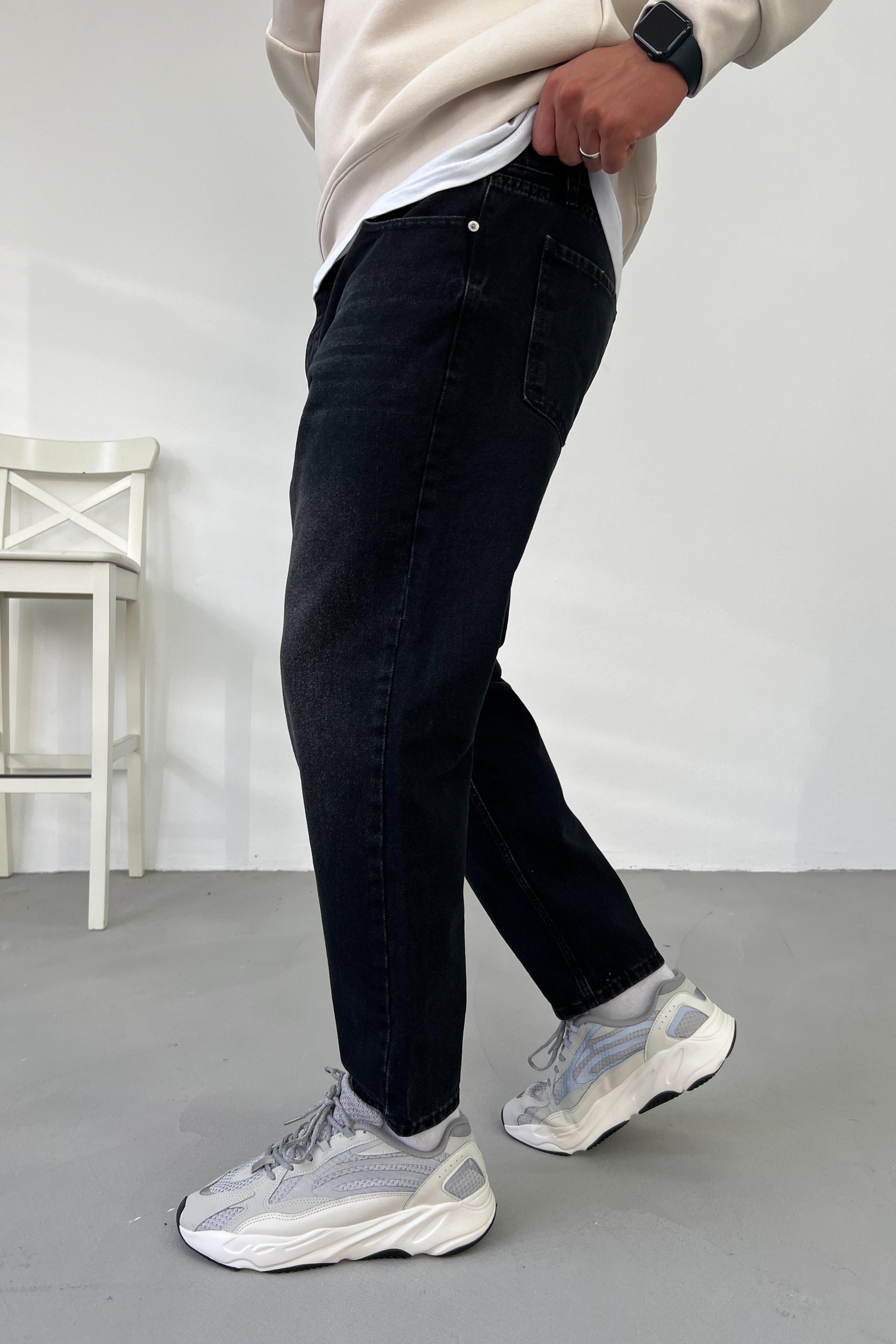 Taşlamalı Siyah Boyfriend Pantolon 2782