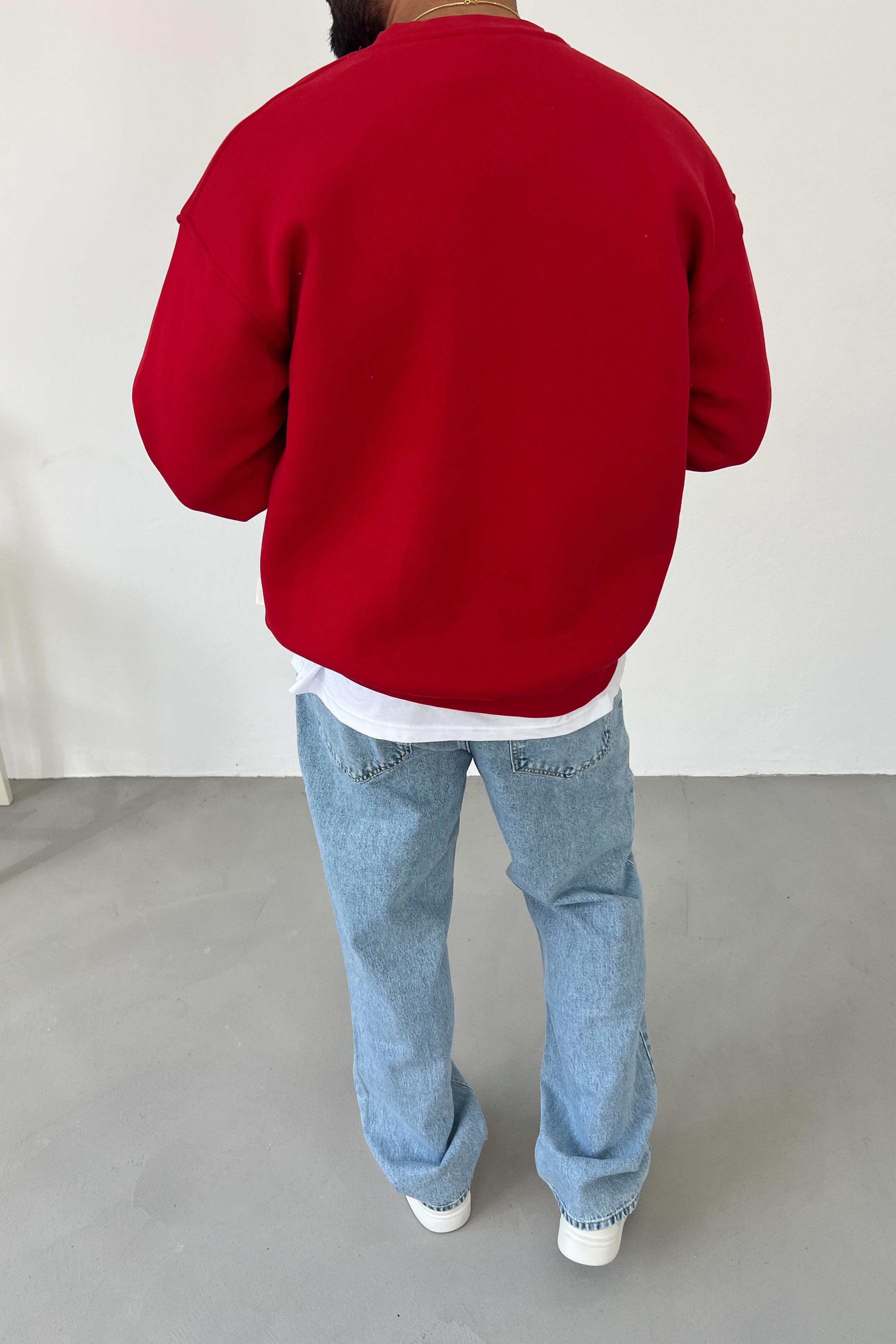 Kırmızı Oversize Basic Sweatshirt 1401