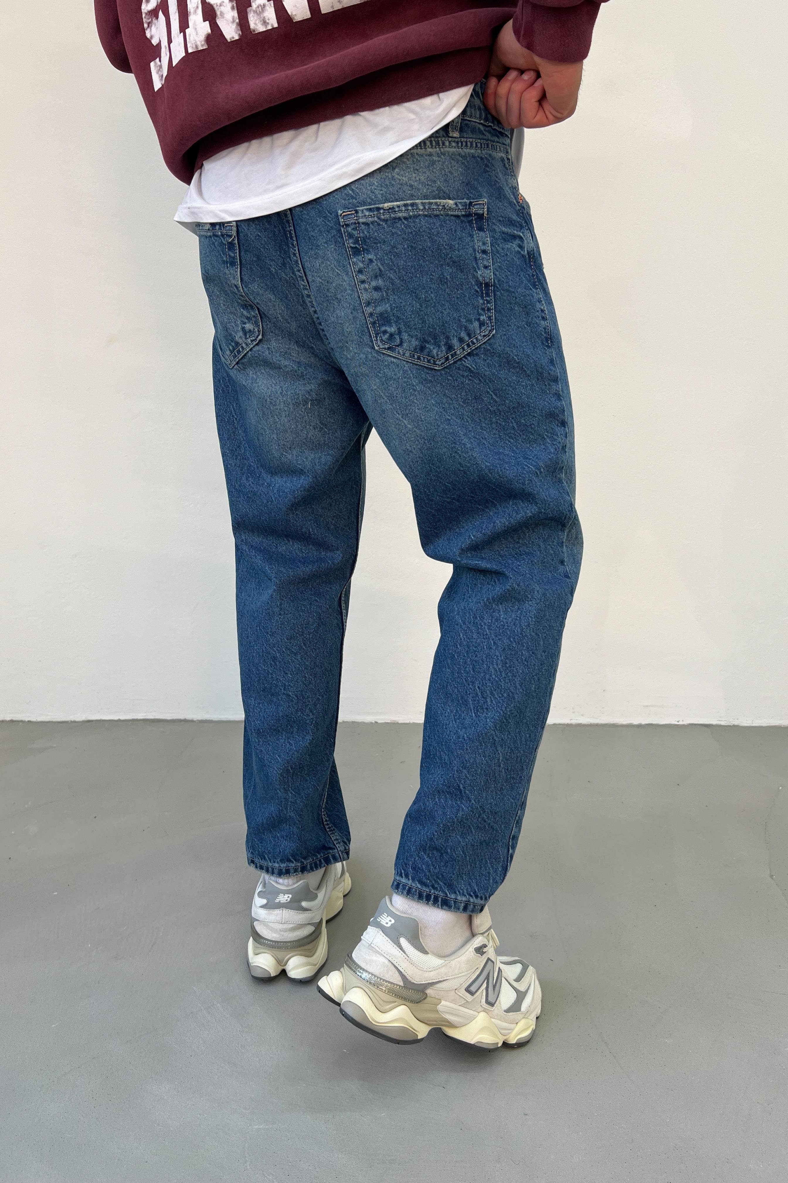 Taşlamalı Eskitme Mavi Boyfriend Pantolon 2706-1