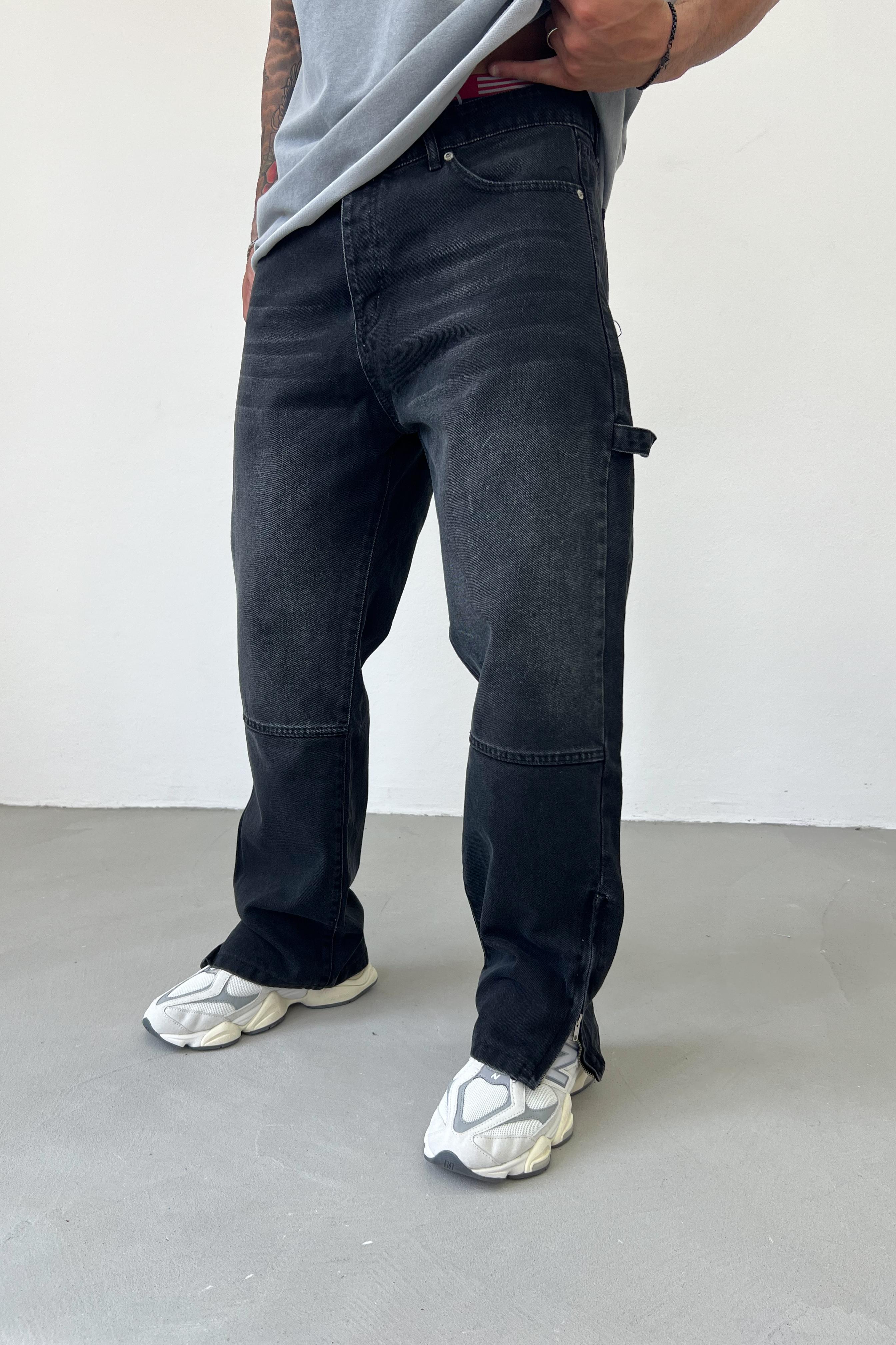 Paçası Fermuarlı Füme Baggy Pantolon 2884-1