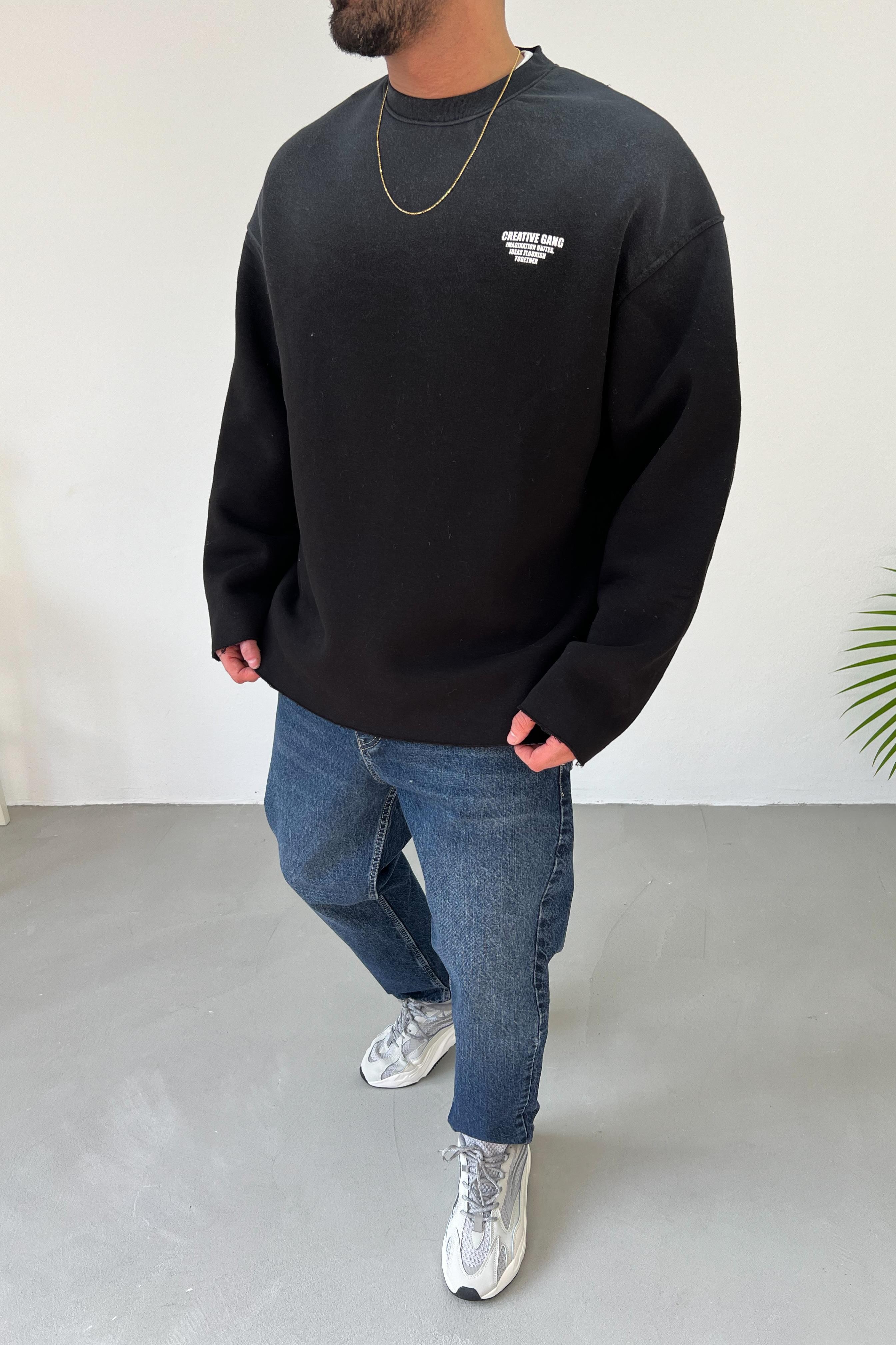 Creative Gang Sprey Boyalı Siyah Oversize Sweatshirt 20