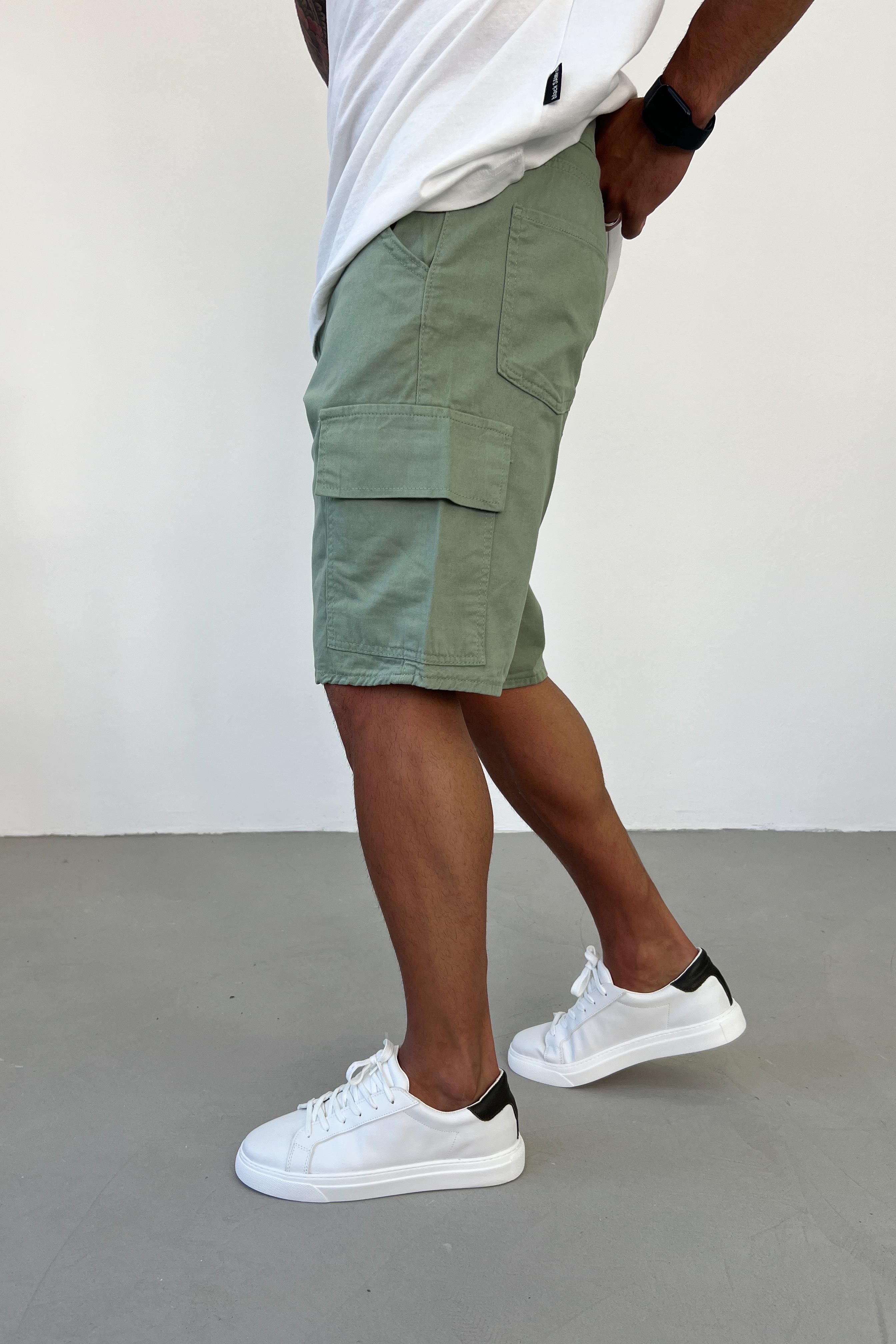 Gabardin Kumaş Yeşil Kargo Şort 2660