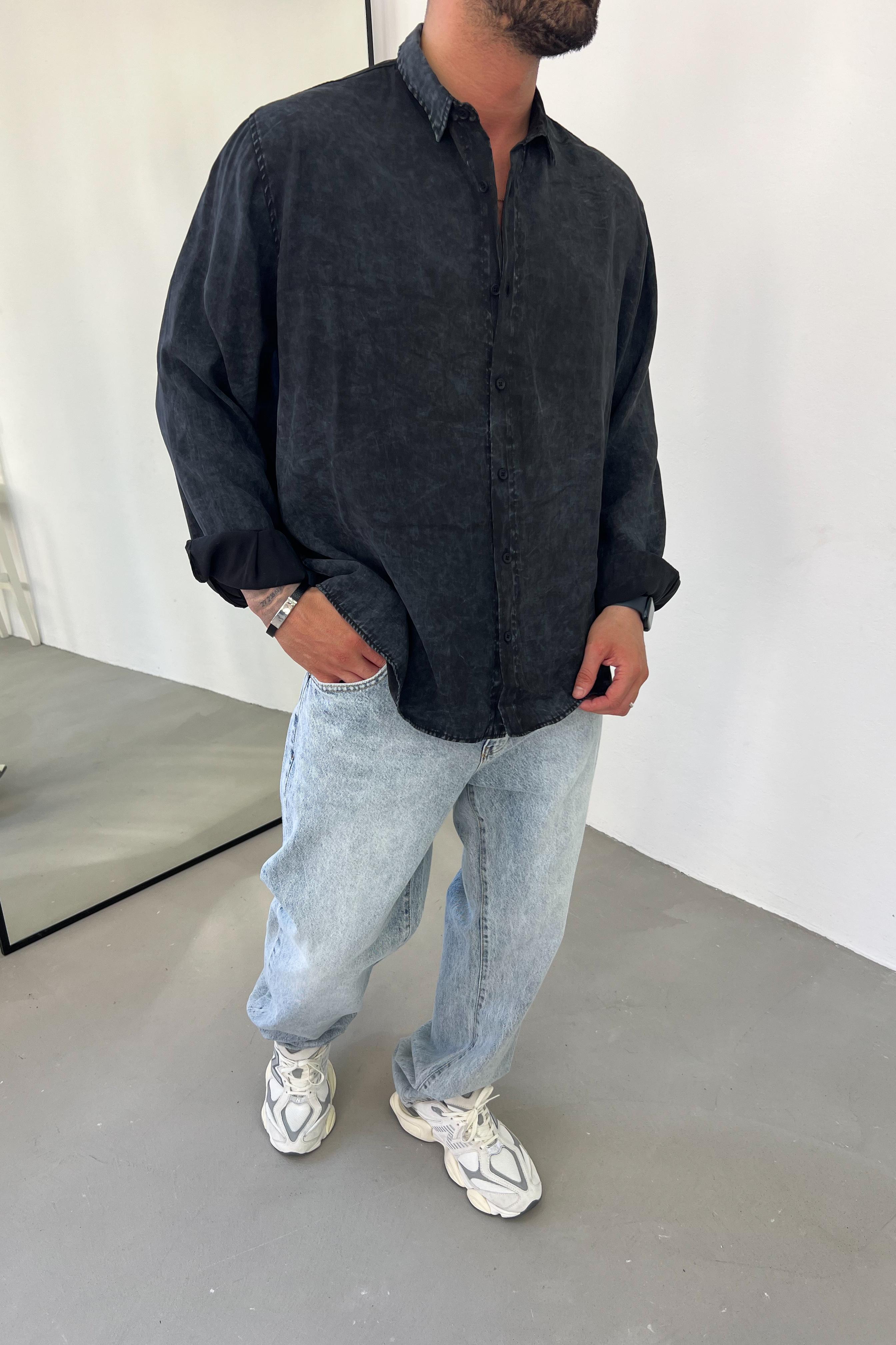 Tensel Kumaş Yıkamalı Oversize Gömlek 10-17