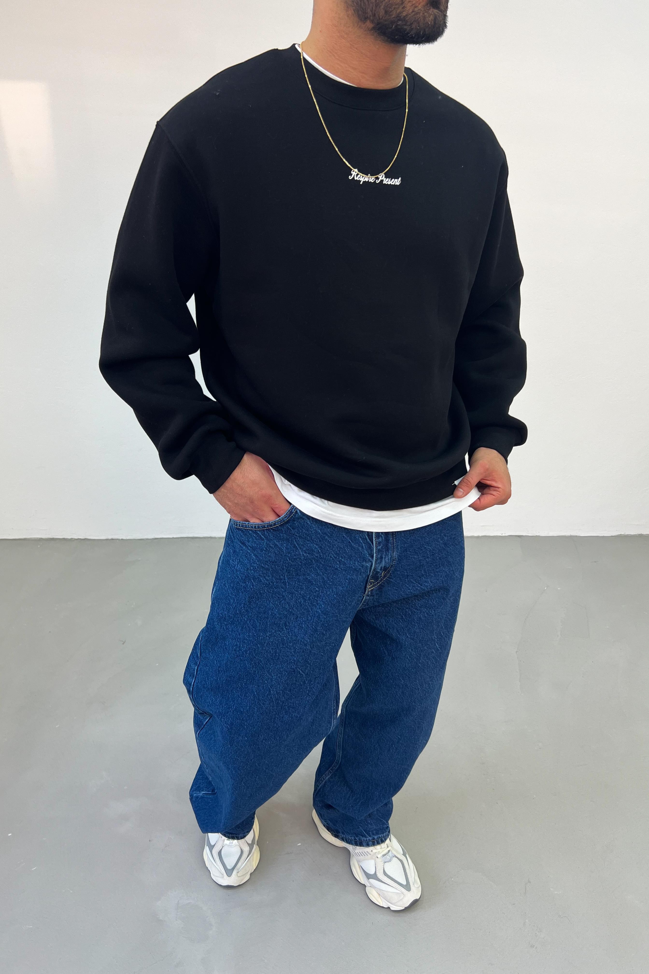 Respire Present Baskılı Oversize Siyah Sweatshirt 5015