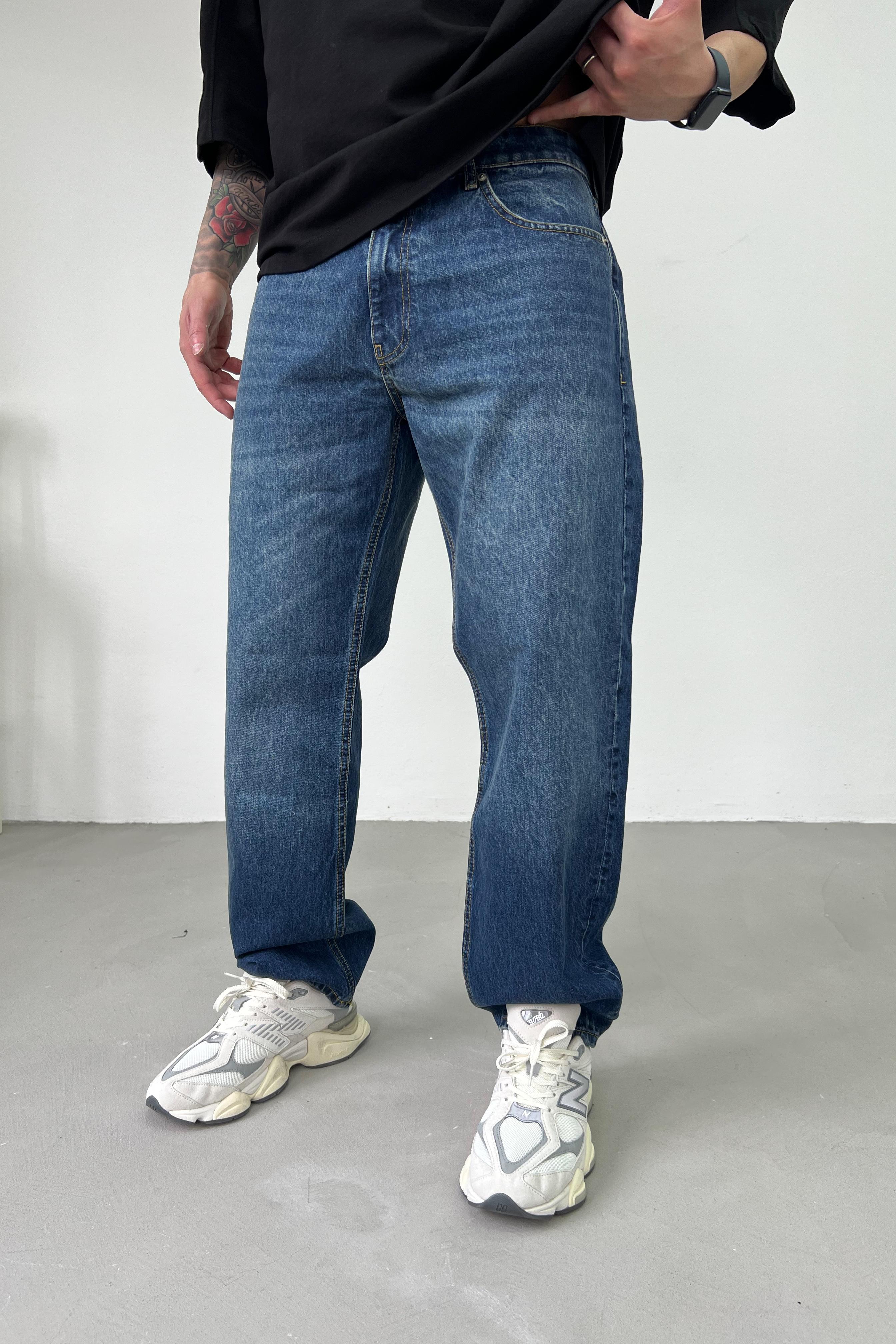Taşlamalı Koyu Mavi Baggy Pantolon 16571-4
