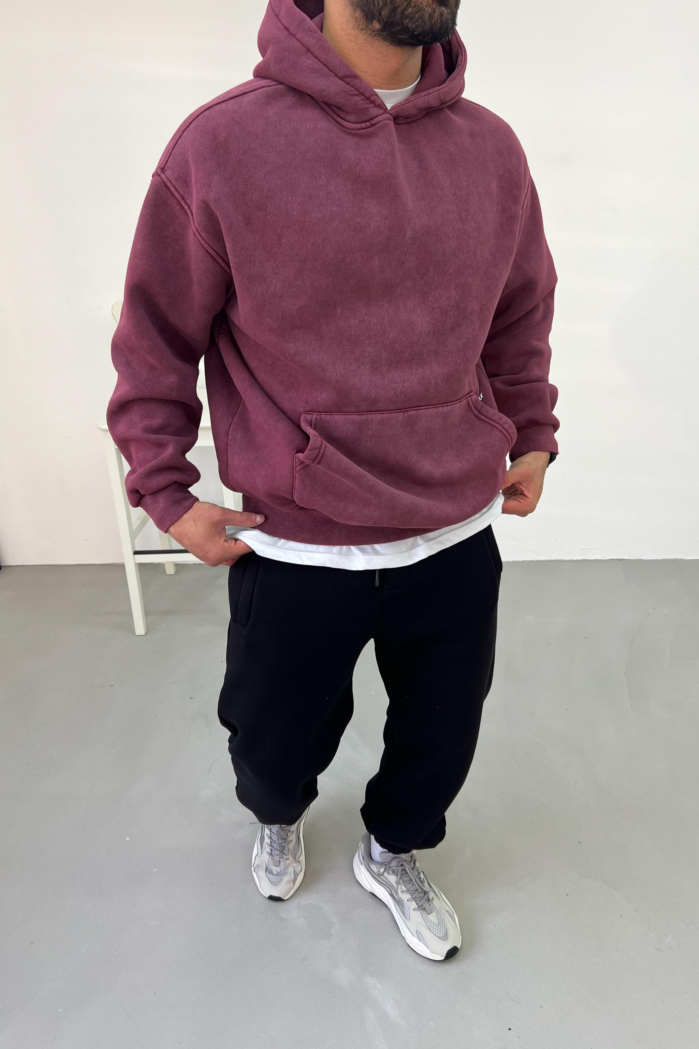 Young Atelier Baskılı Yıkamalı Oversize Bordo Sweatshirt 42