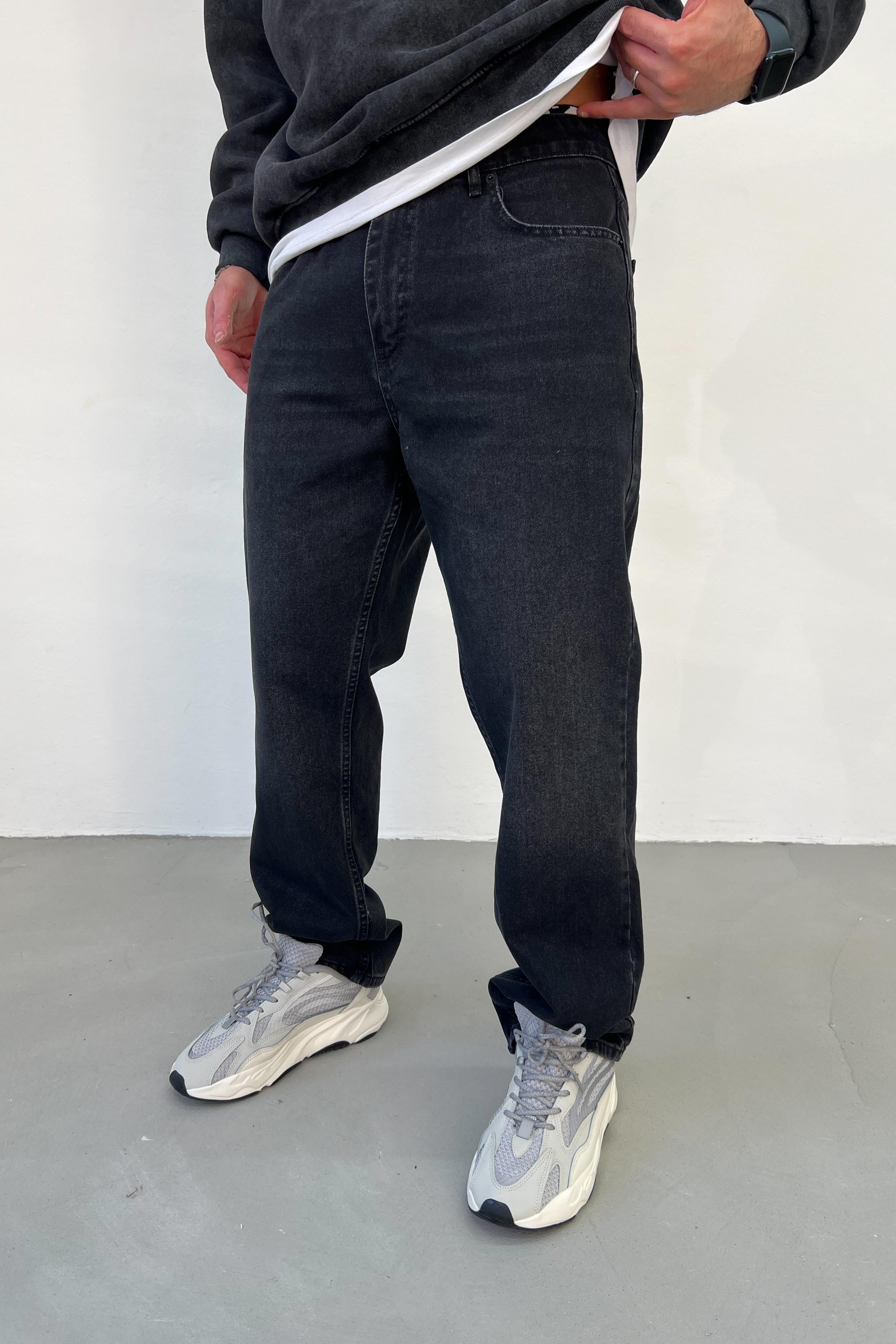 Taşlamalı Füme Baggy Pantolon 7309