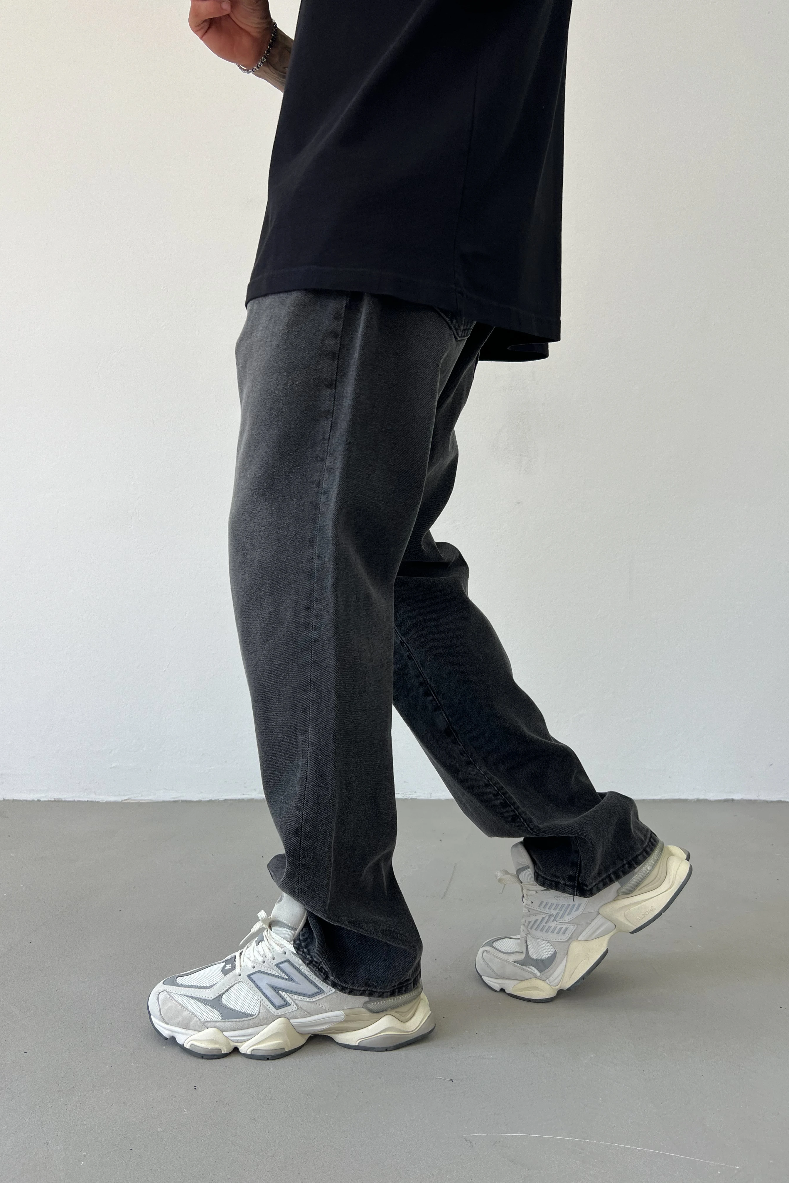 Taşlamalı Füme Baggy Pantolon 16728-3