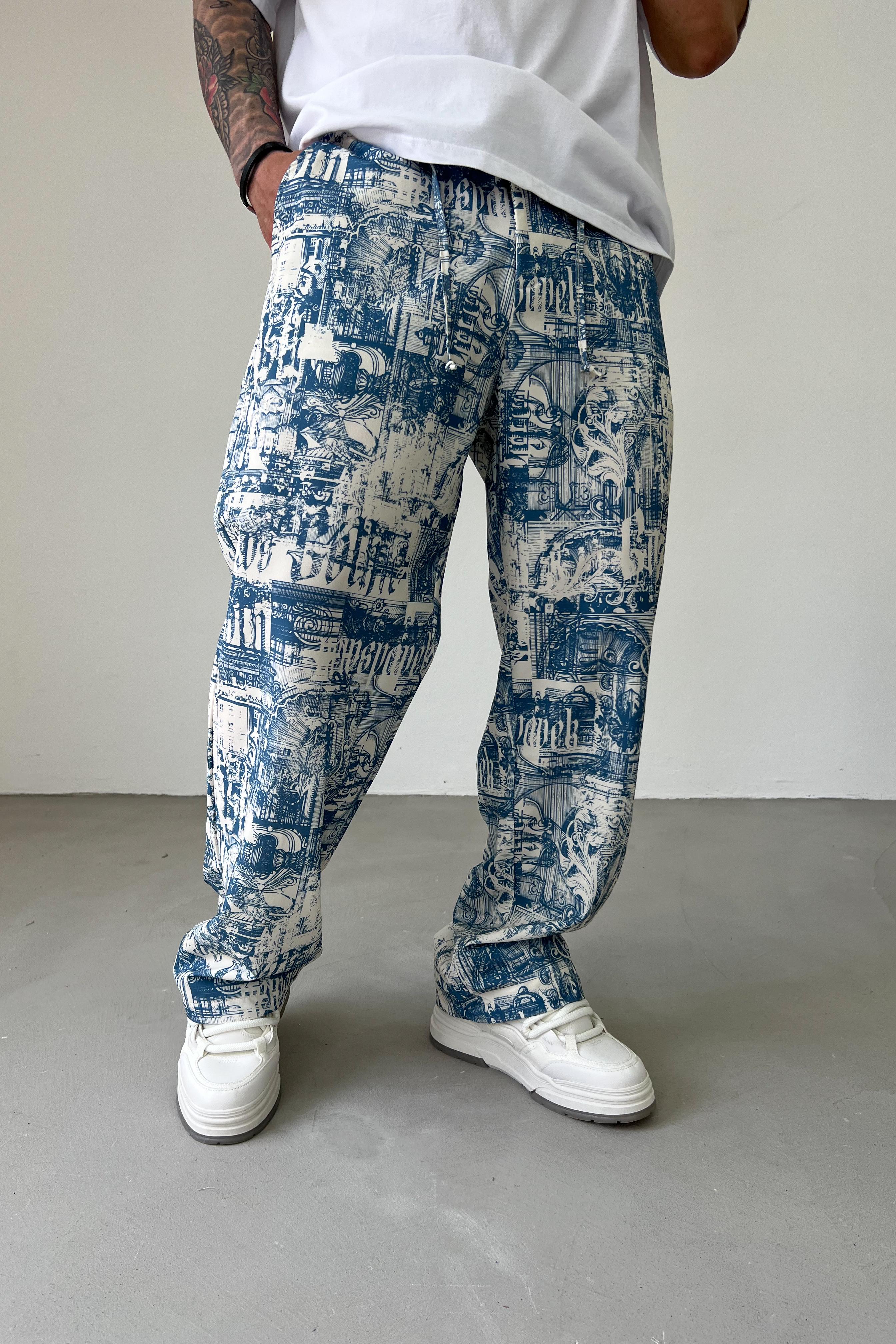 Dijital Baskılı Baggy Pantolon 24Y336 - Mavi