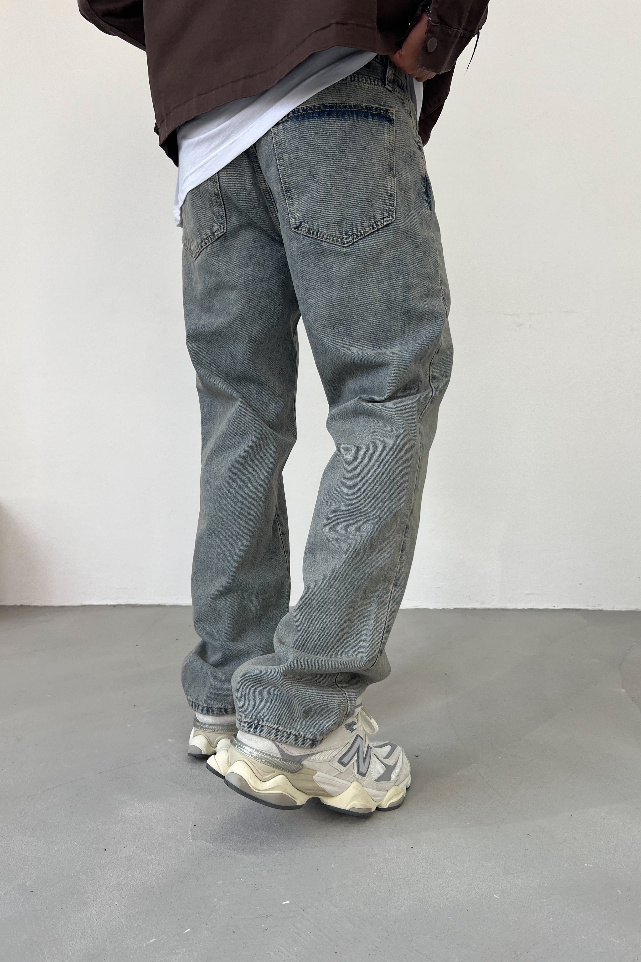 Taşlamalı Eskitme Mavi Baggy Pantolon 16884-3