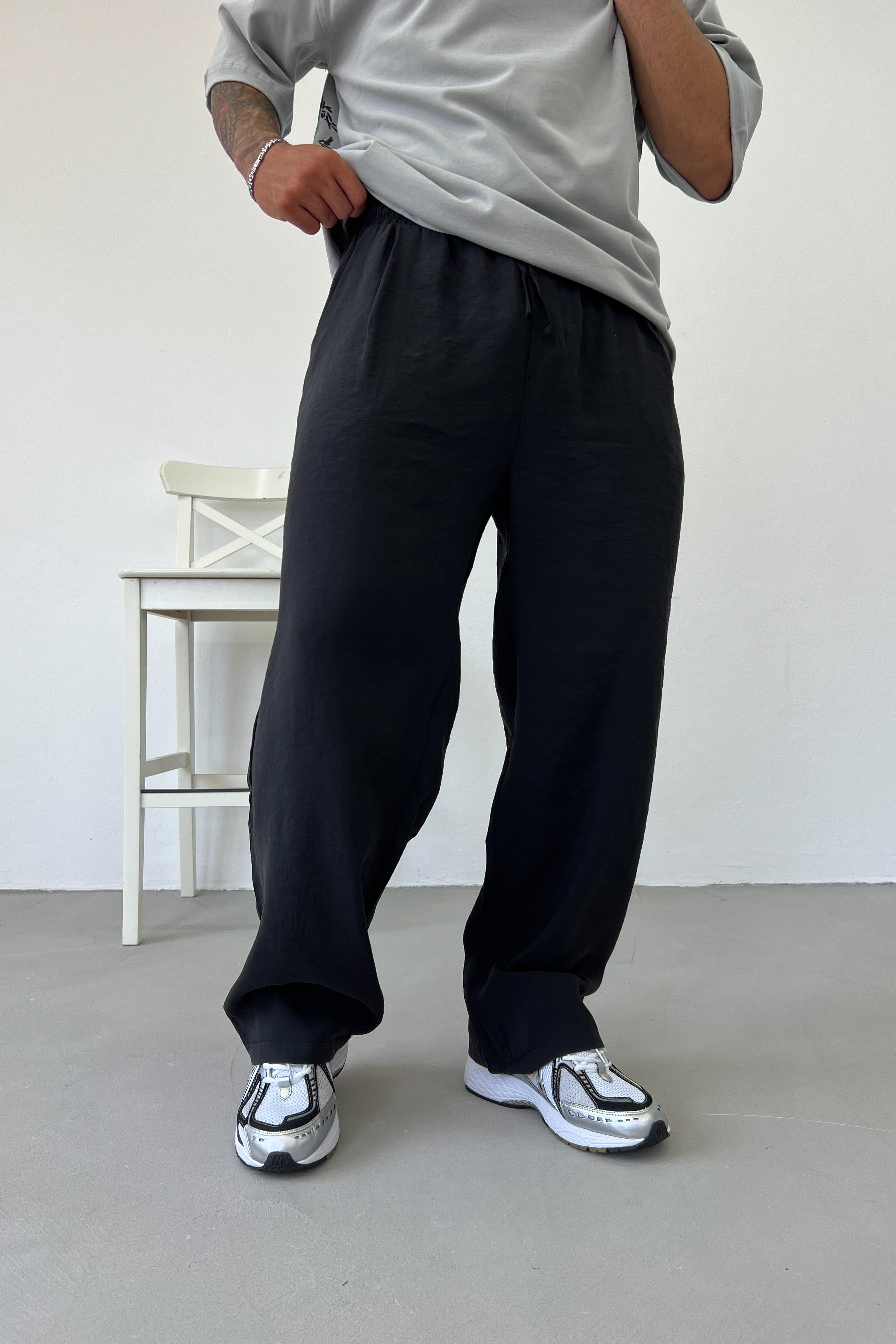 Tensel Kumaş Baggy Pantolon 80-18 - Siyah