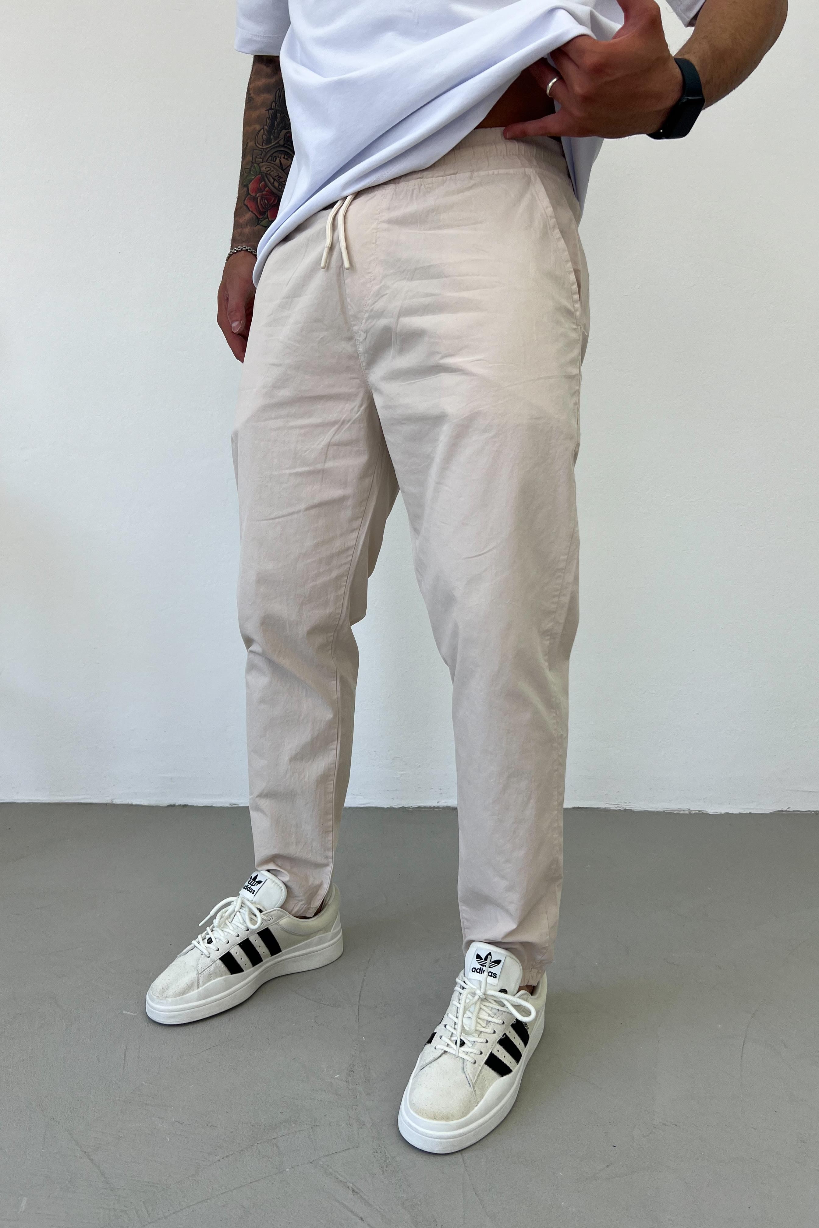 Beli Lastikli Gabardin Kumaş Bej Pantolon 103
