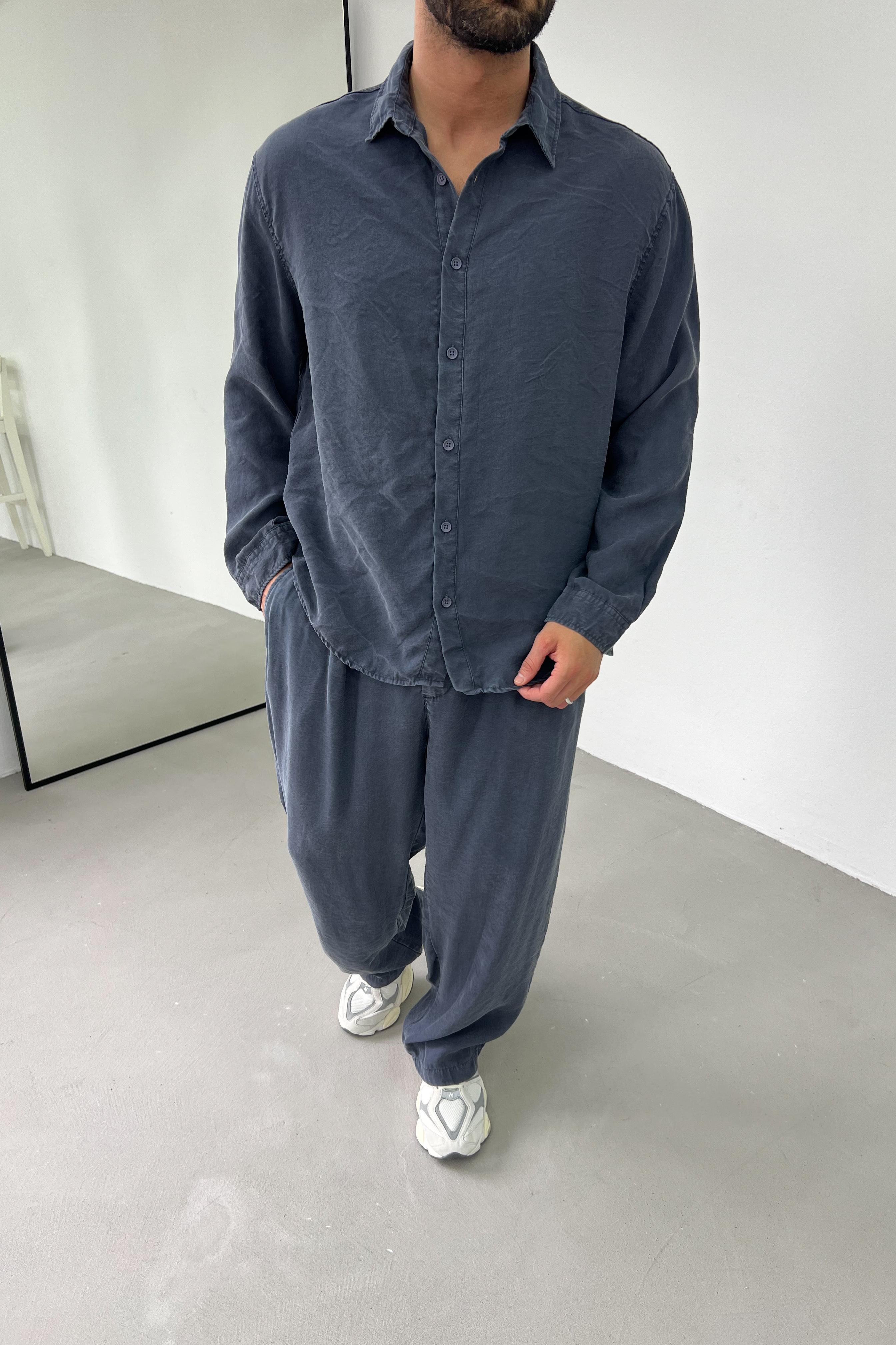 Modal Yıkamalı Oversize Gömlek 1170 - Lacivert