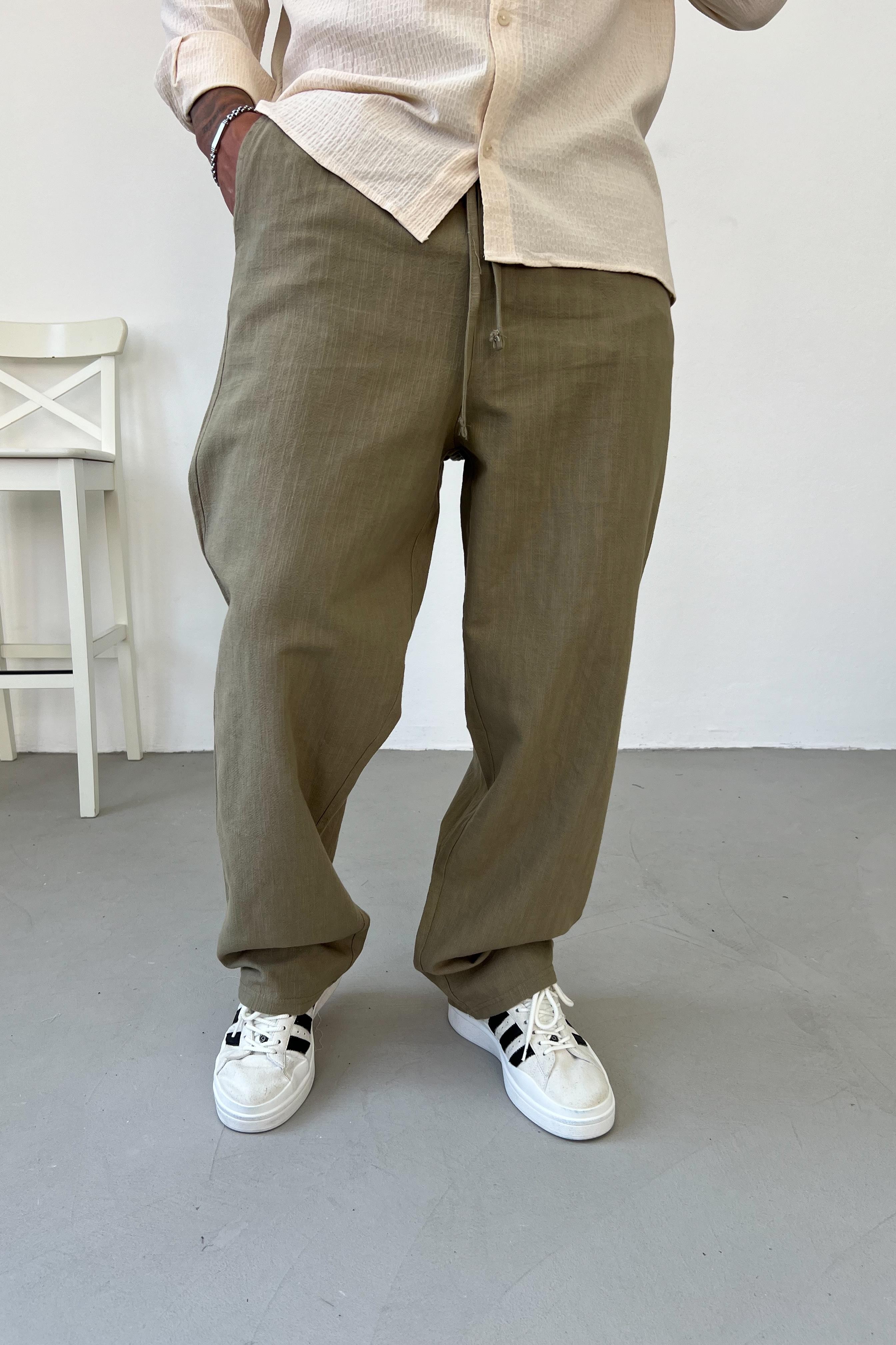 Haki Keten Baggy Pantolon 110