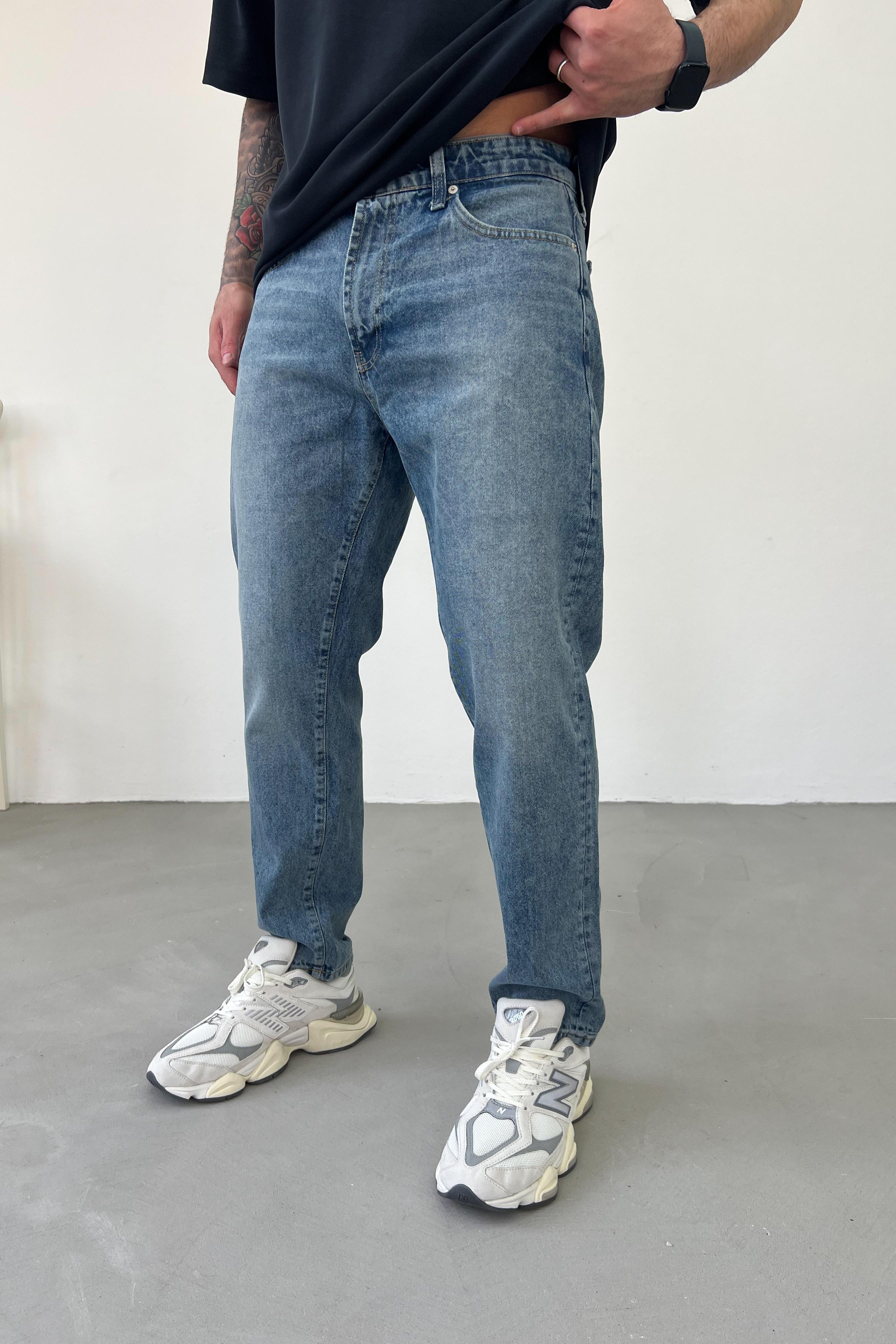 Taşlamalı Eskitme Mavi Boyfriend Pantolon 16725-1
