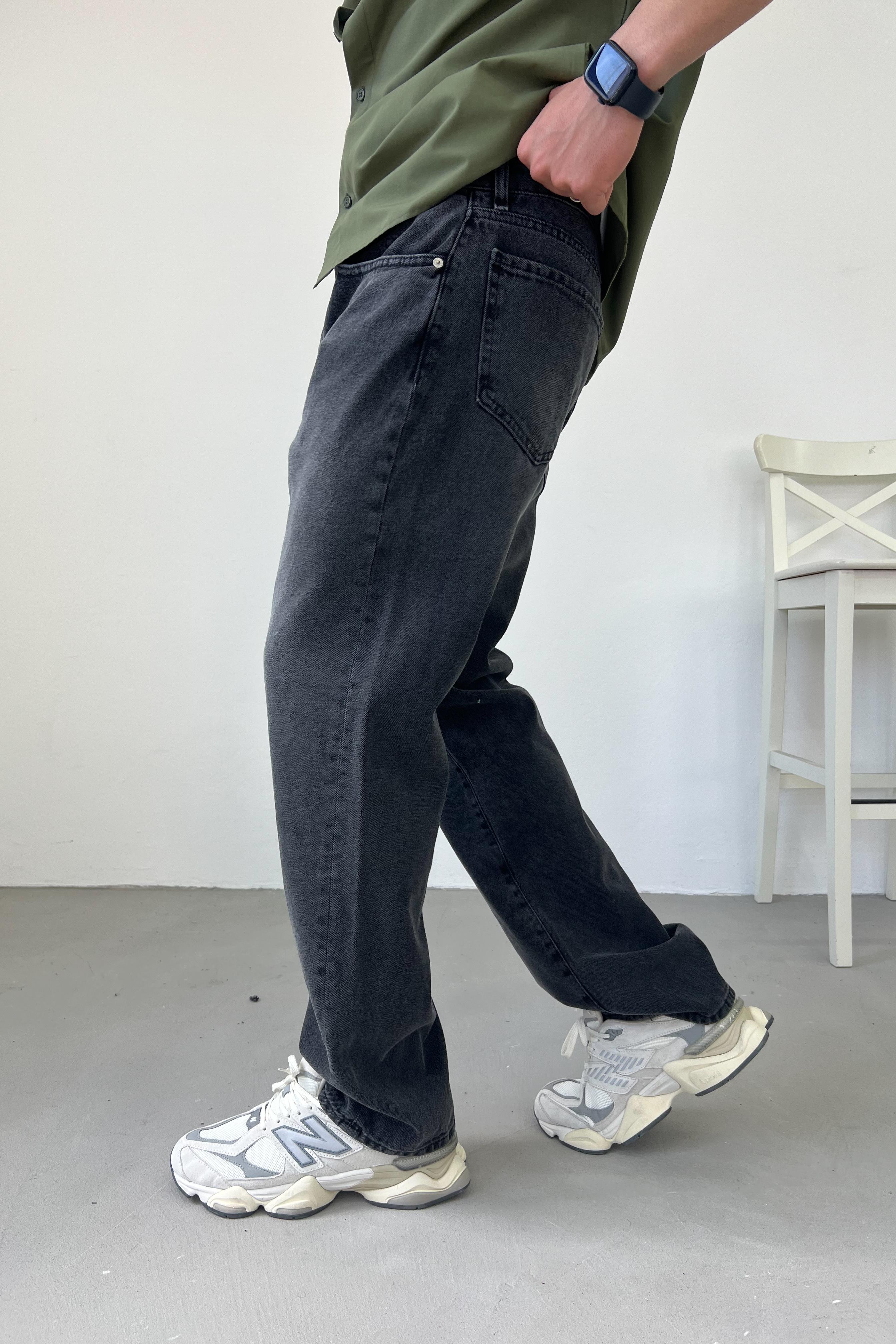 Taşlamalı Füme Baggy Pantolon 16728-3