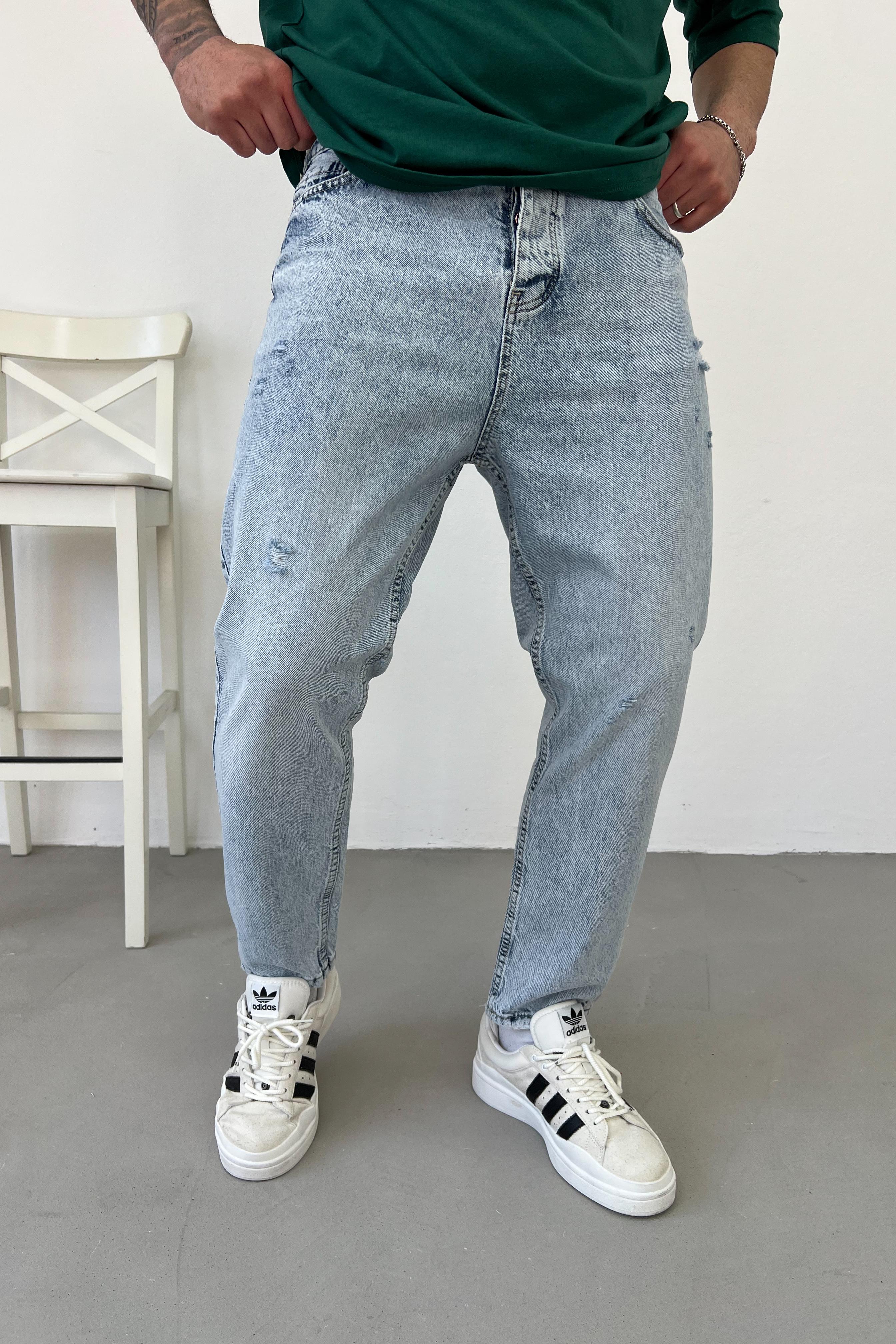 Yırtık Detaylı Buz Mavi Boyfriend Pantolon 2634