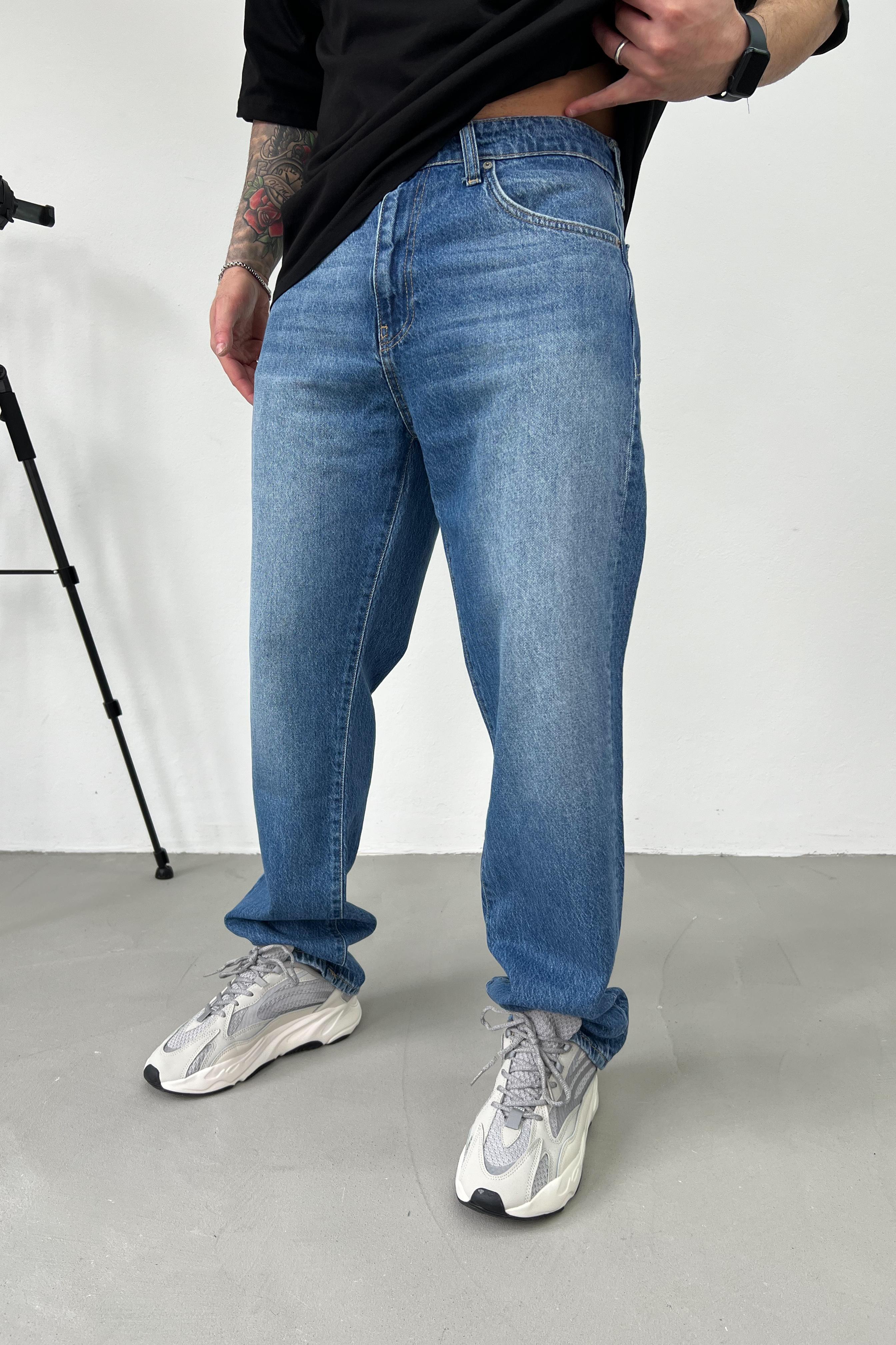 Taşlamalı Mavi Baggy Pantolo 16622-STD