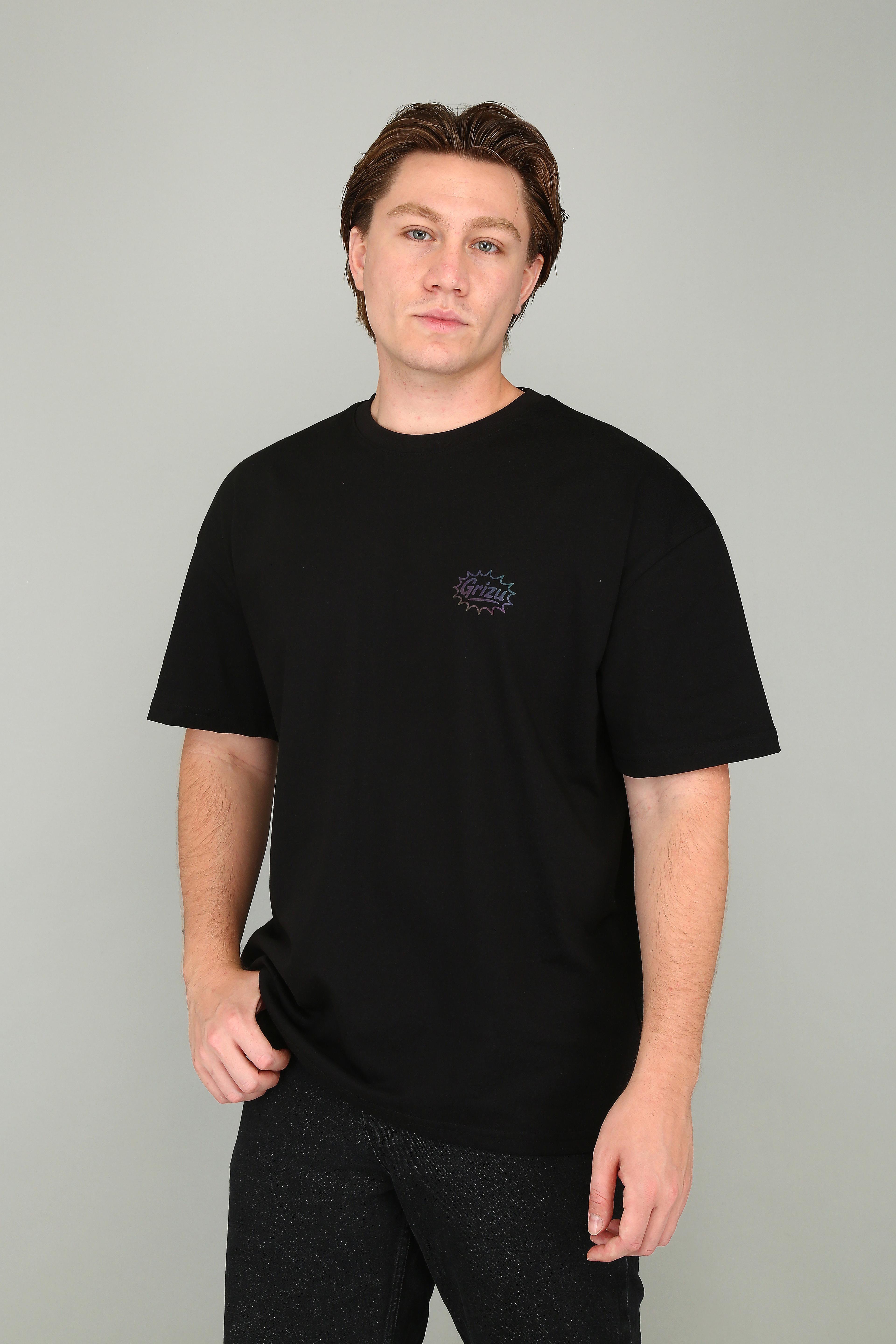 "Grizu Burst -  Renkli Minimal Logo Baskılı Beyaz Oversize Tişört"