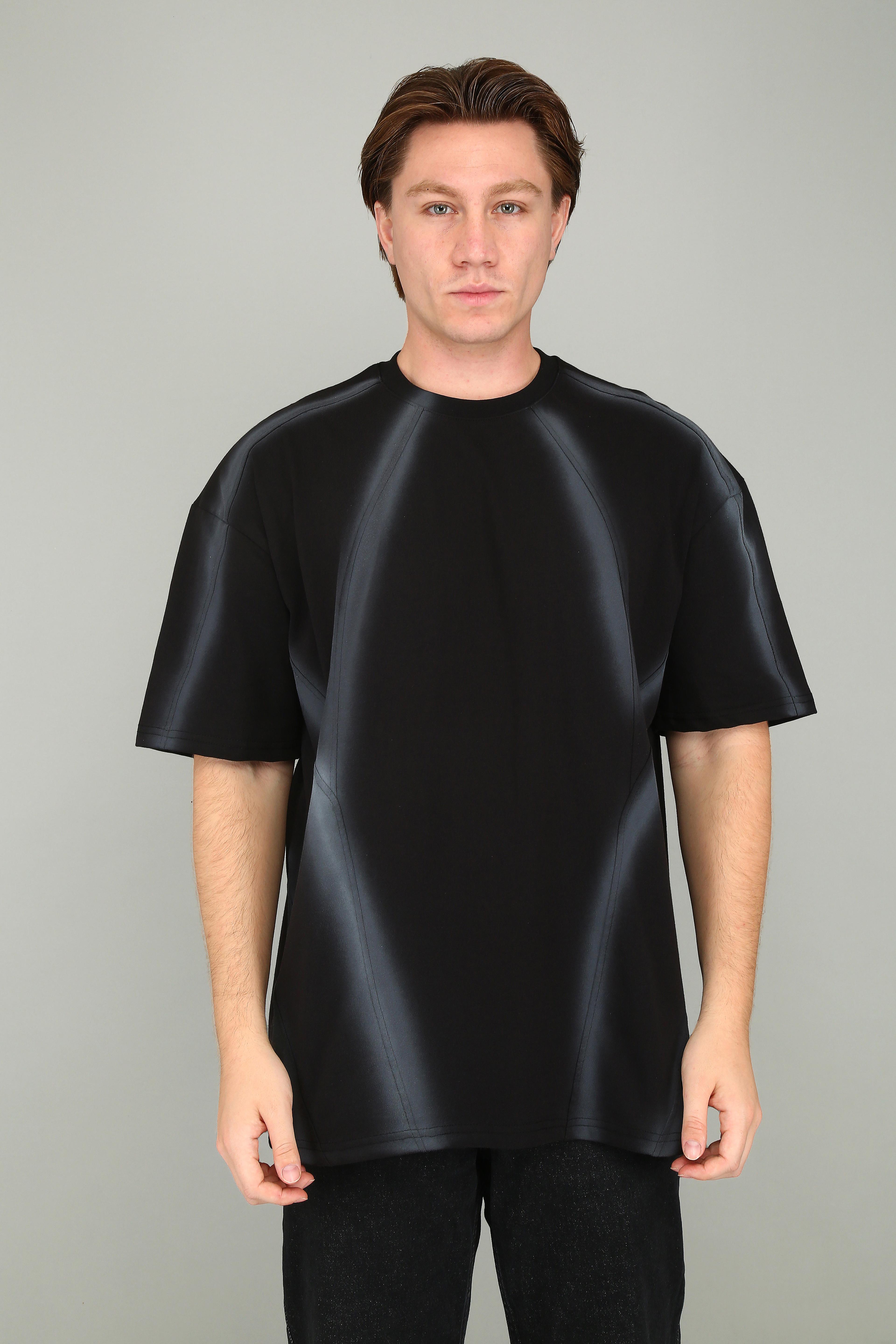 Grizu Studio Siyah Oversize Spreyli  Teknik Dikişli T-Shirt
