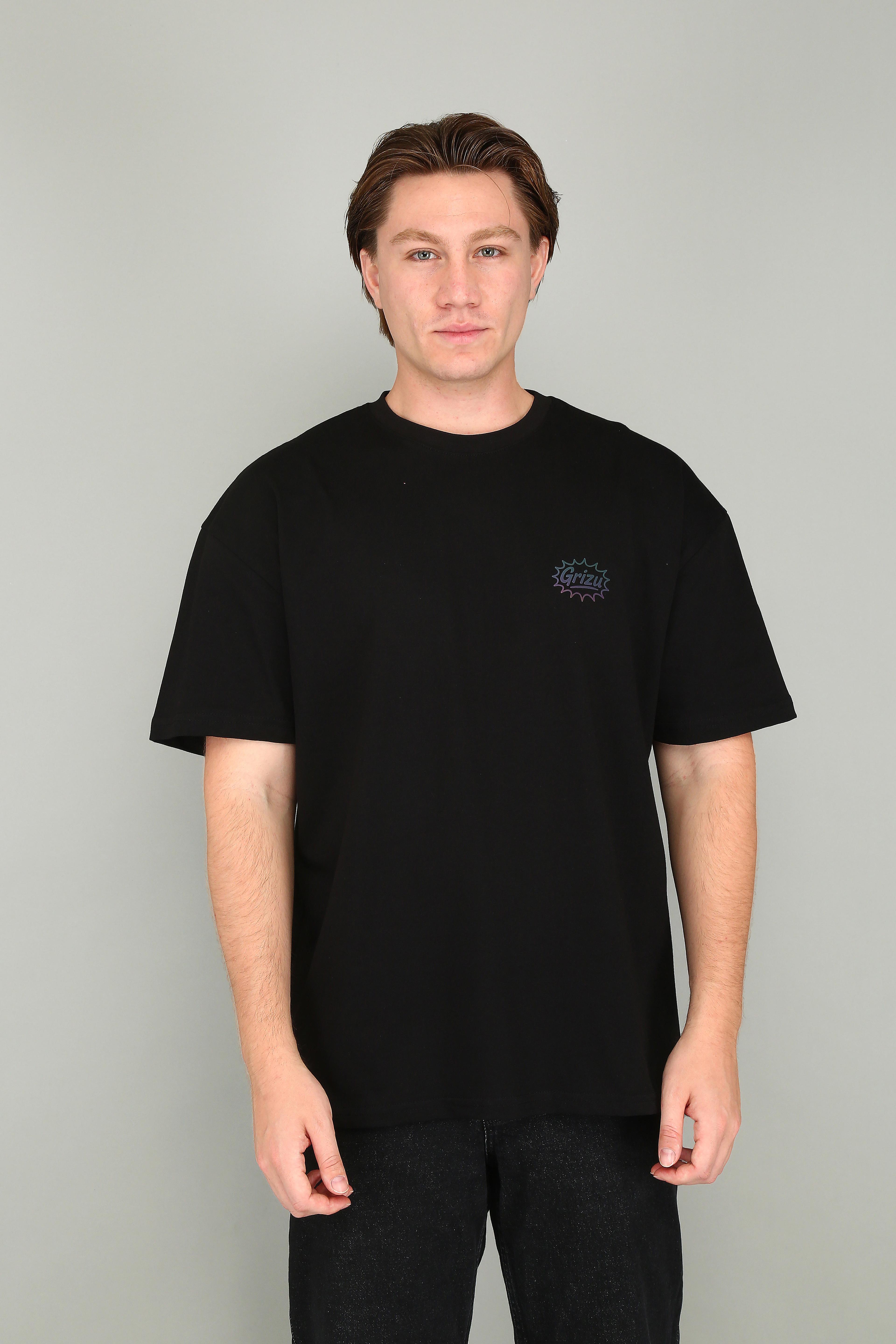 "Grizu Burst -  Renkli Minimal Logo Baskılı Beyaz Oversize Tişört" image
