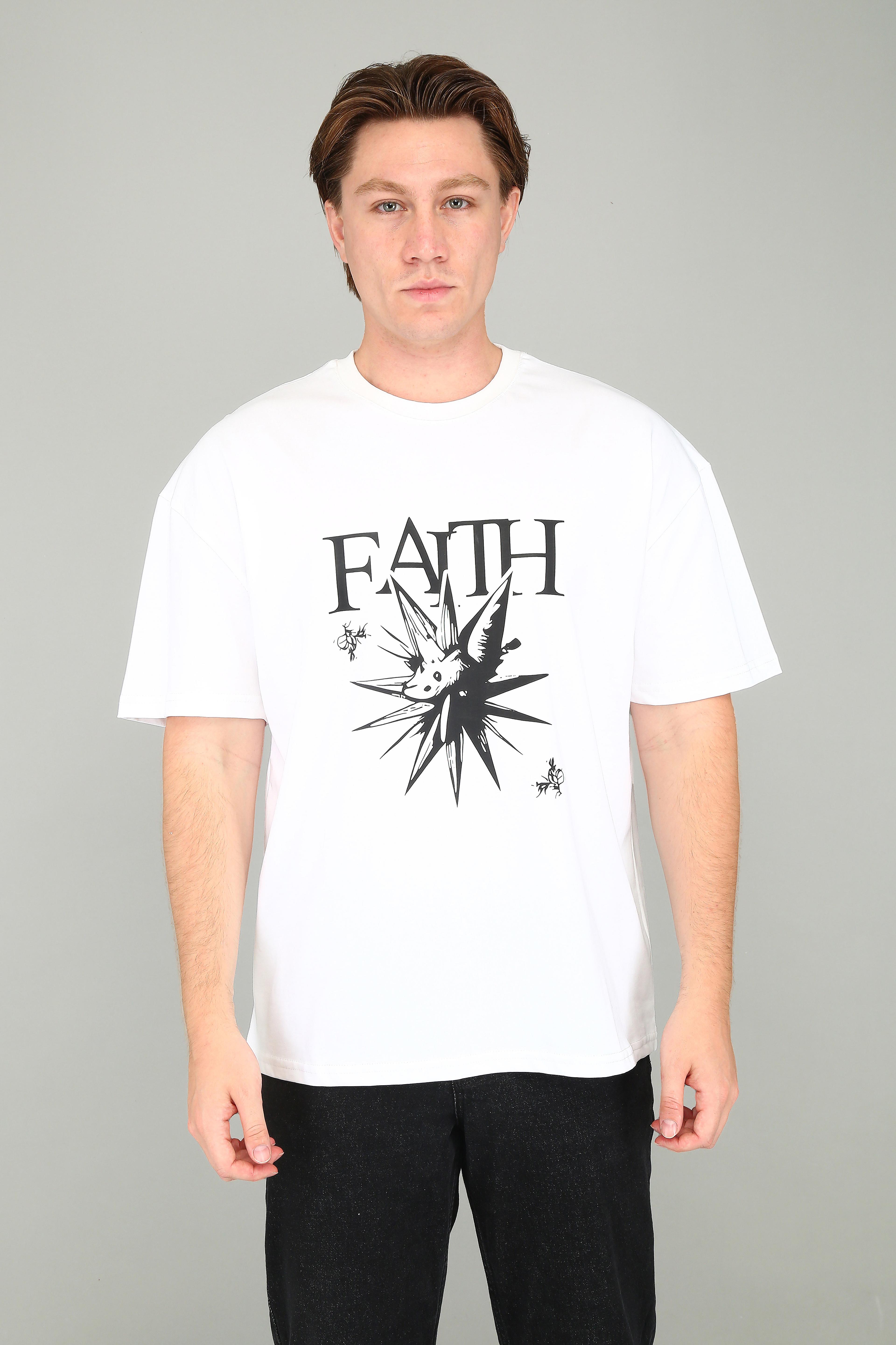 Faith Oversize Baskılı Beyaz Tişört image