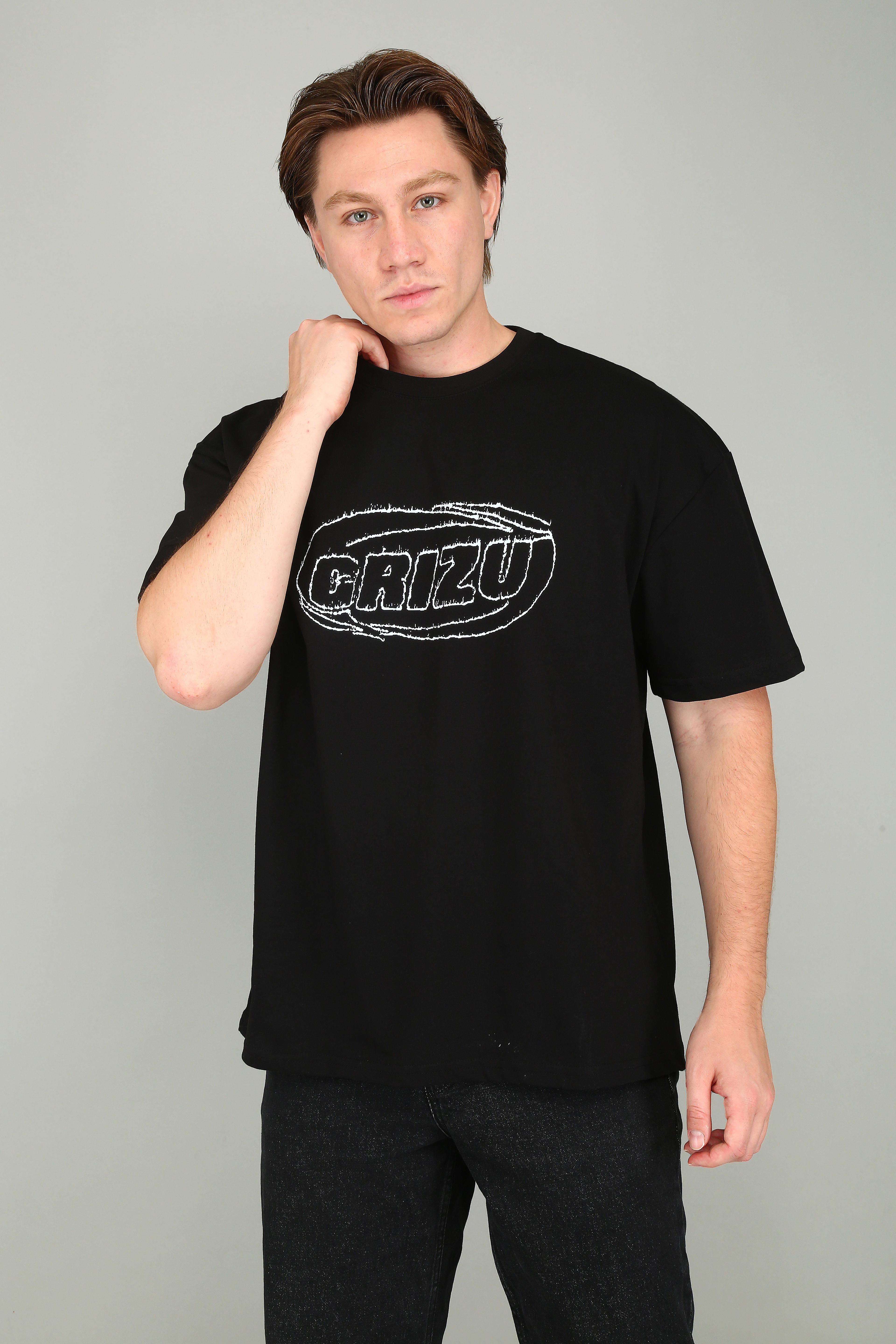 Grizu “Cracked Logo” Oversize Siyah Tişört