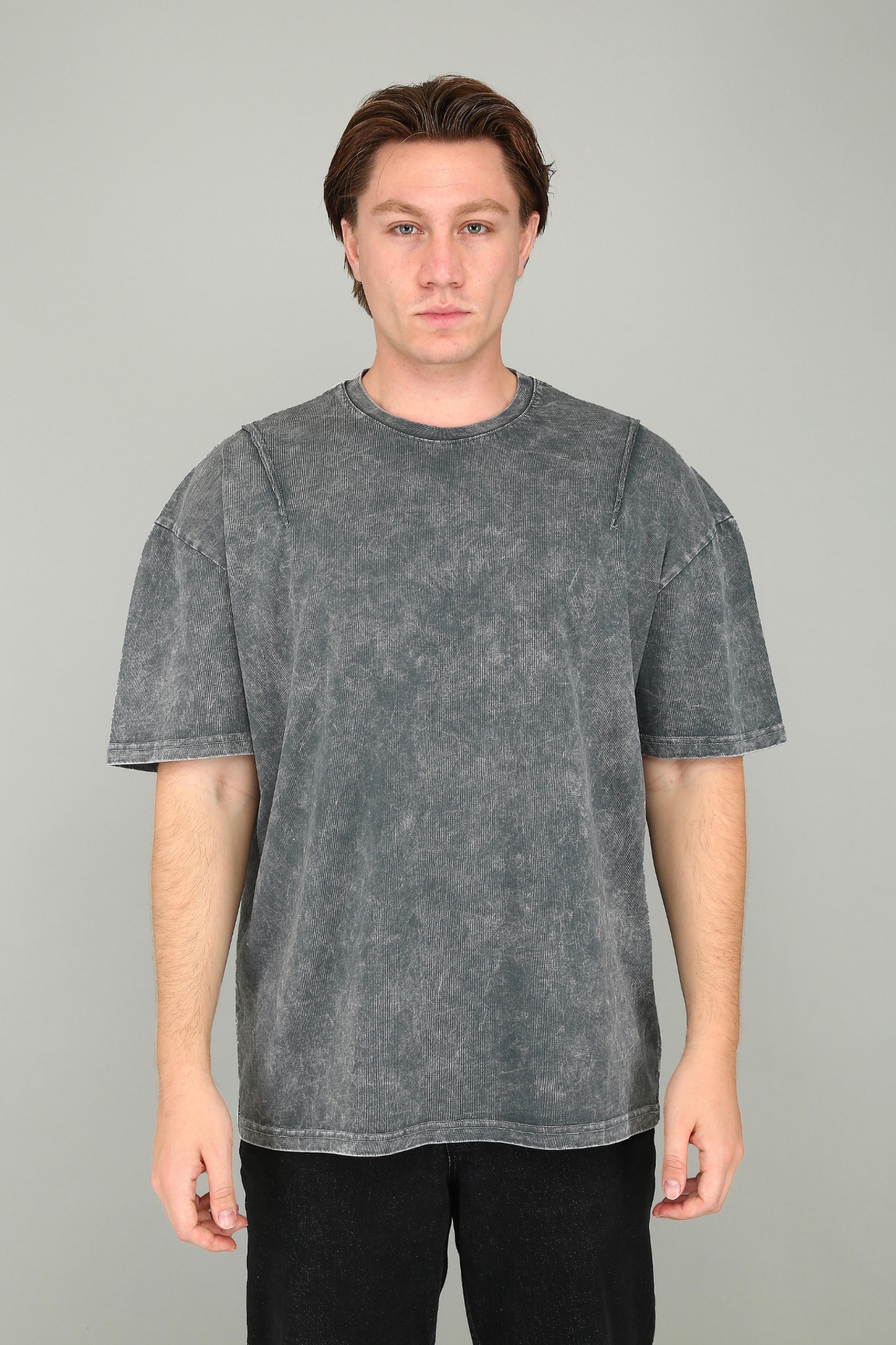 Vintage Dikiş Detaylı Antrasit Oversize Tişört