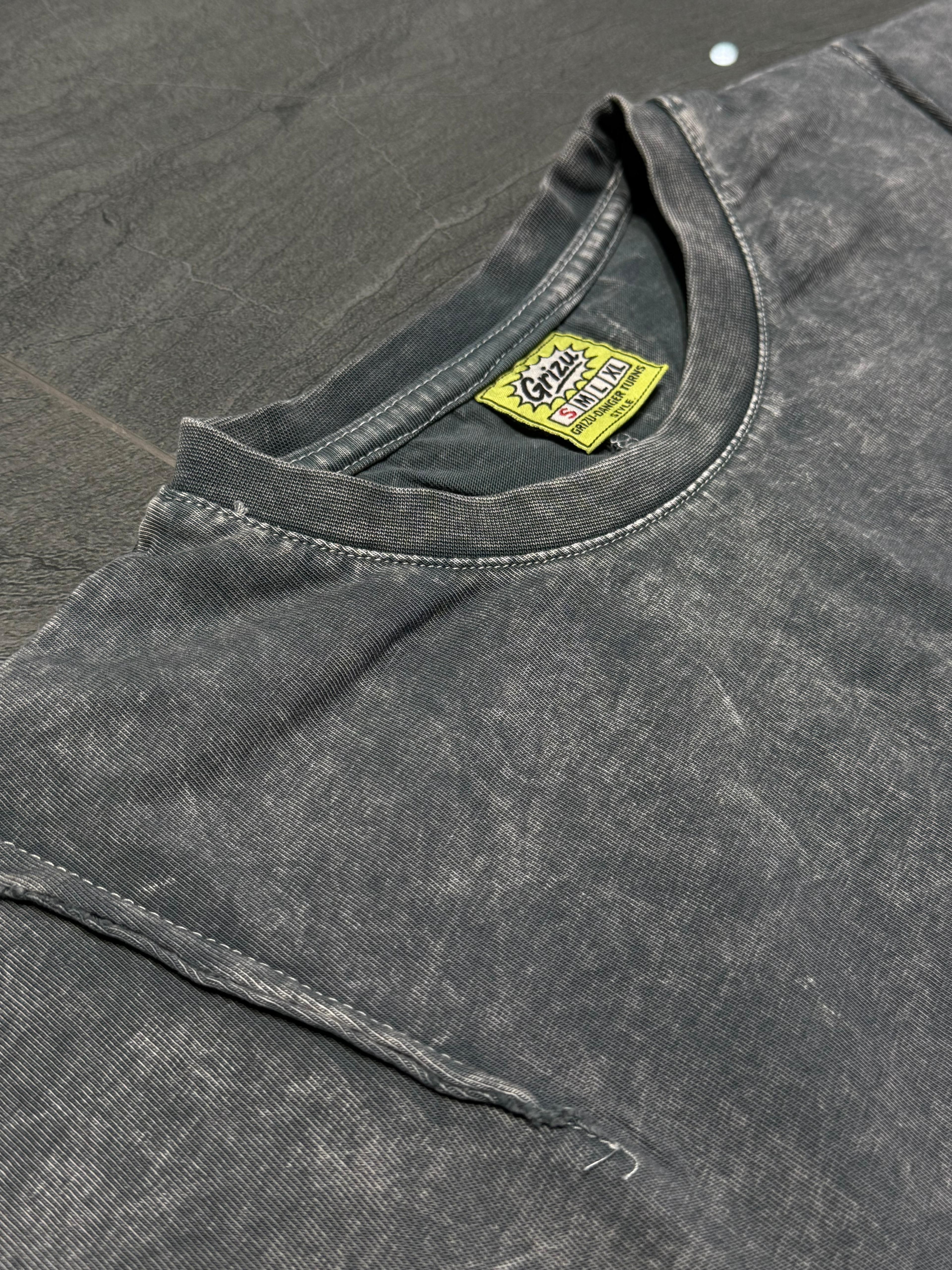 Vintage Dikiş Detaylı Antrasit Oversize Tişört