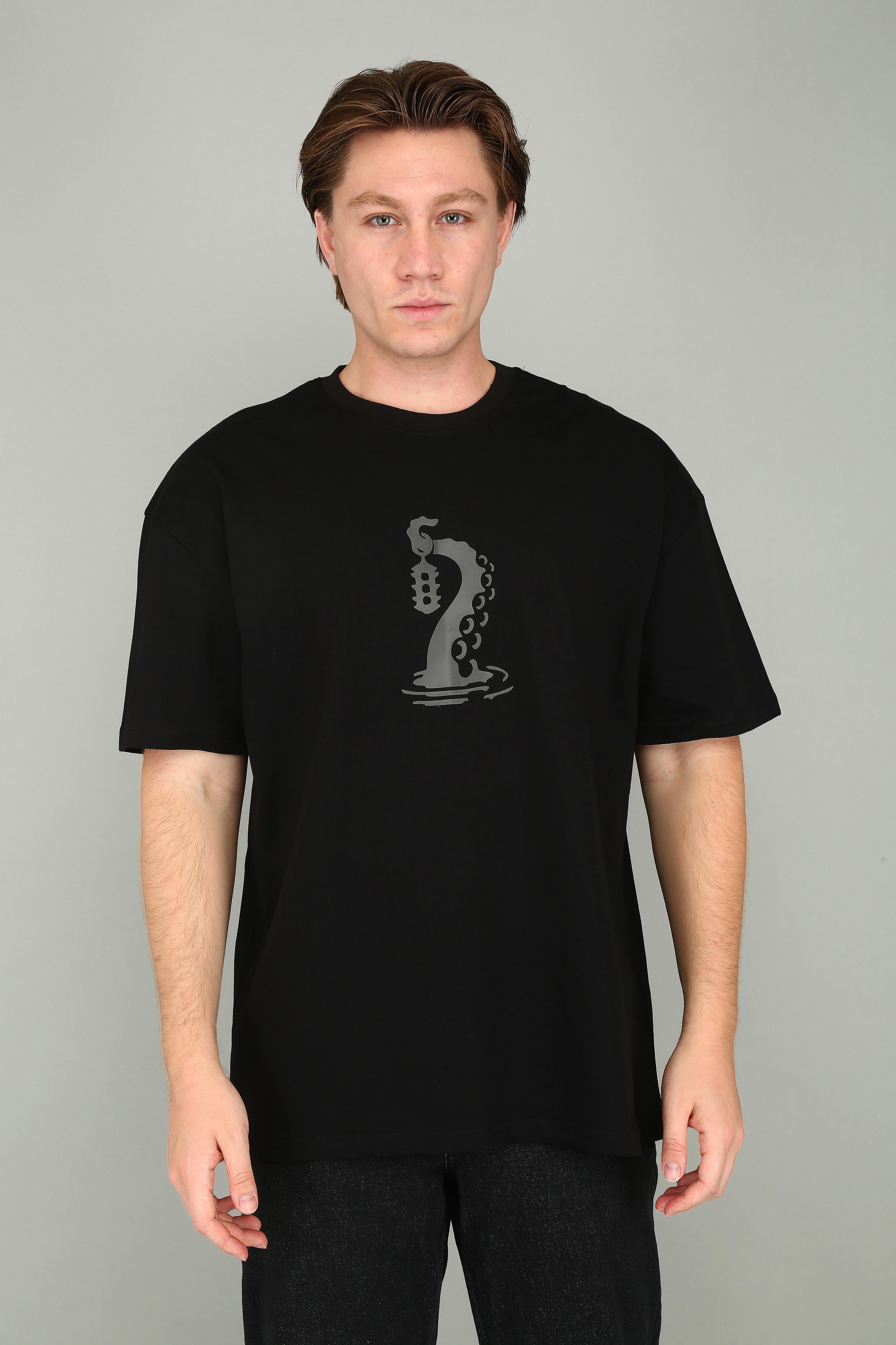 Kraken Grip - Siyah Reflektör Baskılı Oversize Tişört image