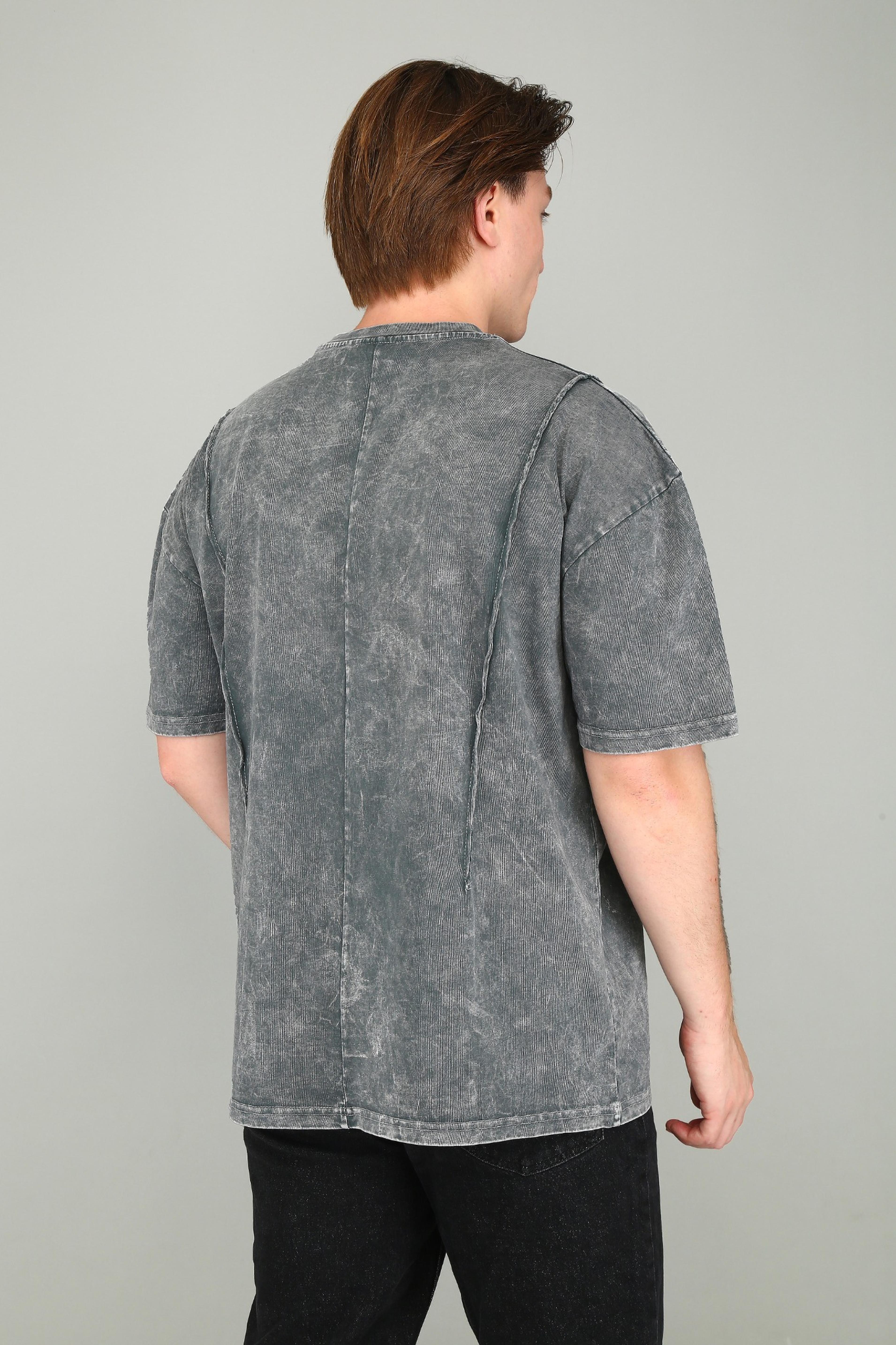 Vintage Dikiş Detaylı Antrasit Oversize Tişört