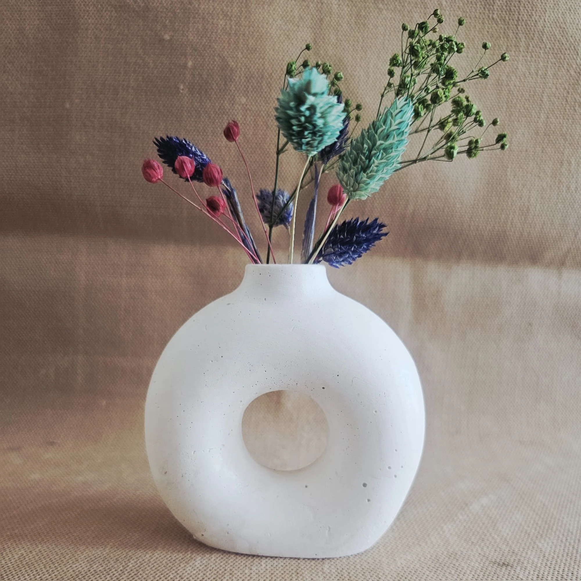 Utaylife El Yapımı Beton Donut Vazosu, Beyaz ve Siyah, Çiçekler, Düğün Masası Dekorasyonu, Ev ve Ofis için Minimalist Bohem, Modern Vurgu