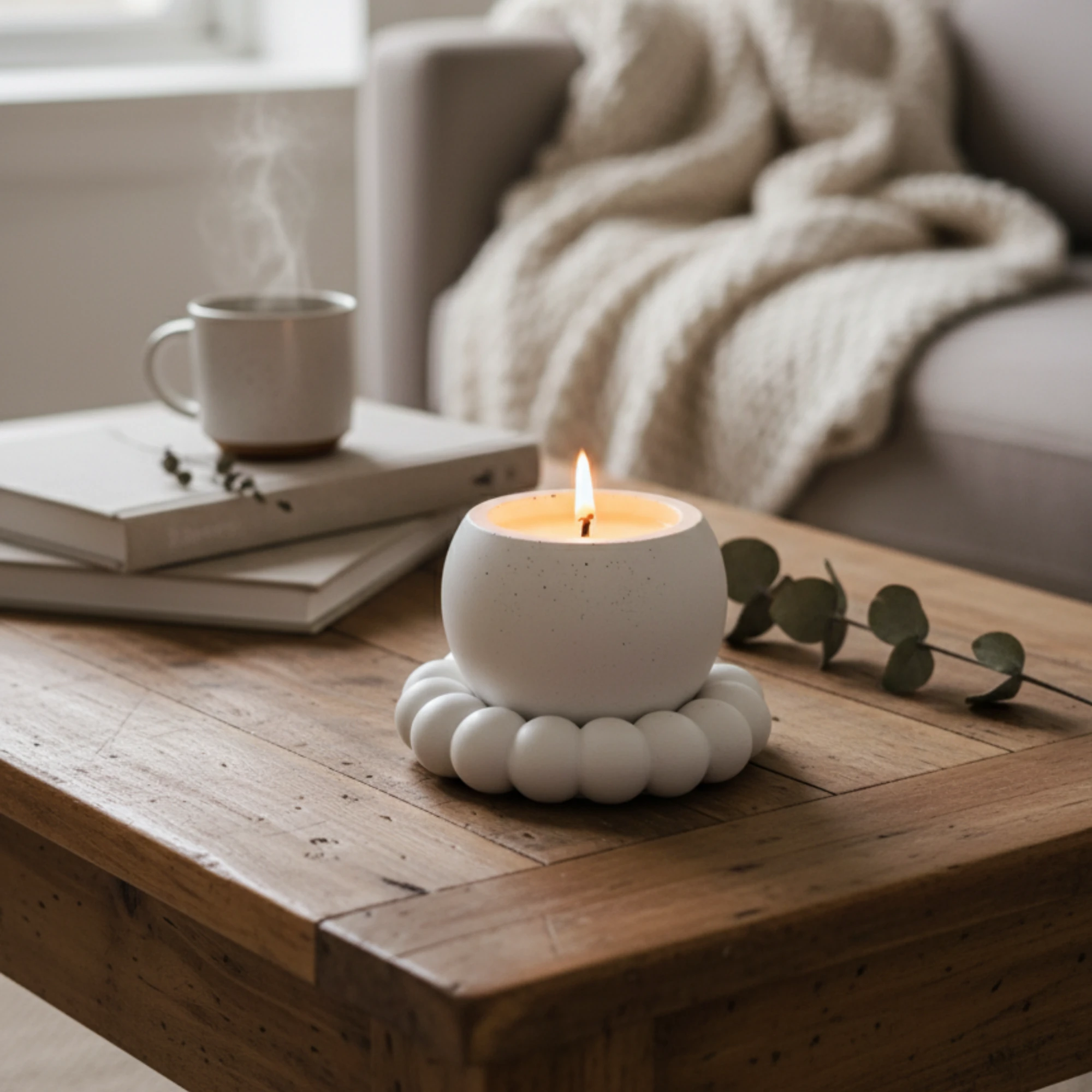 Utaylife El Yapımı Beton Küre Mumluk ve Baloncuk Tepsisi Seti, Modern Ev Dekorasyonu