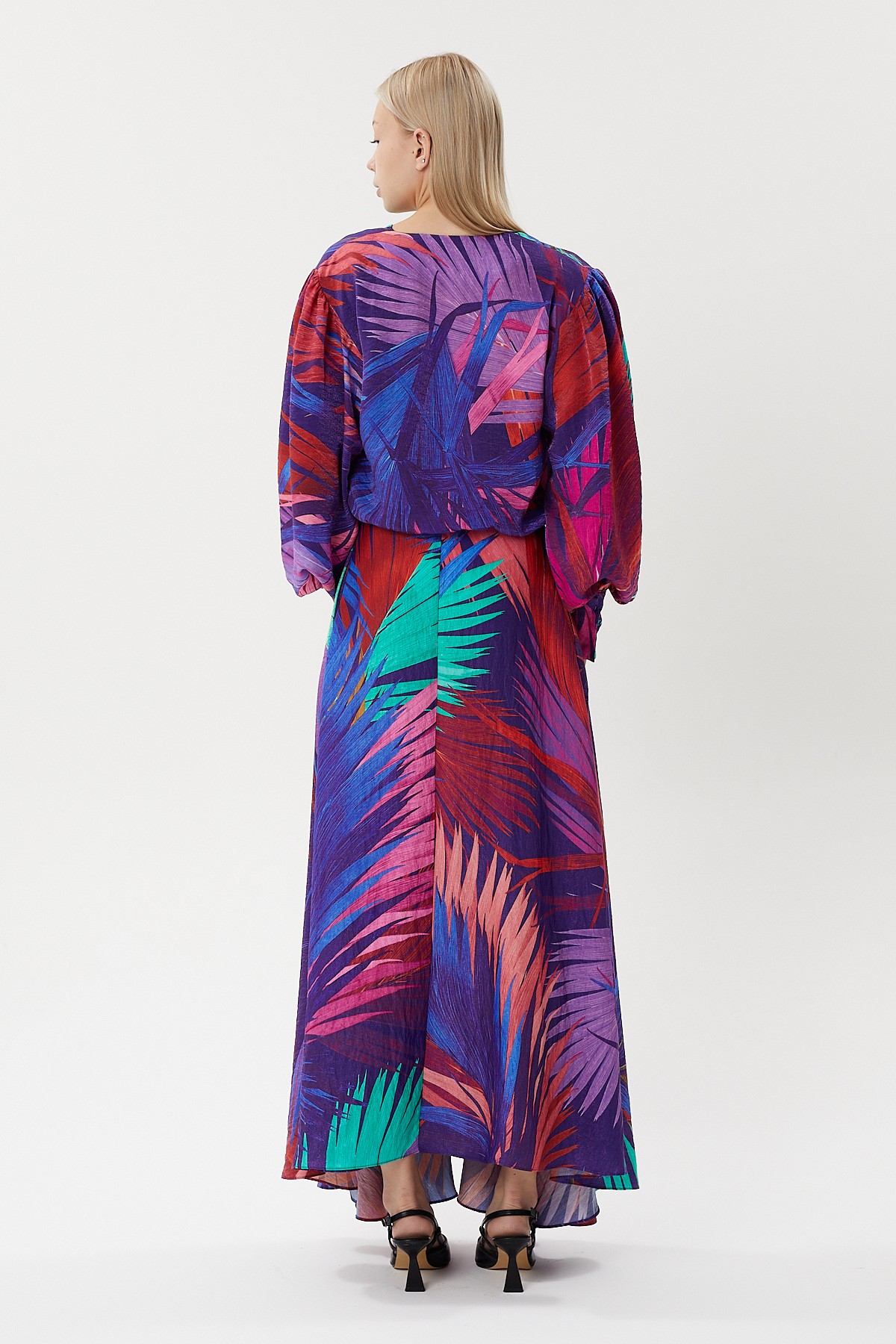 Satin viscose tropical patterned dress