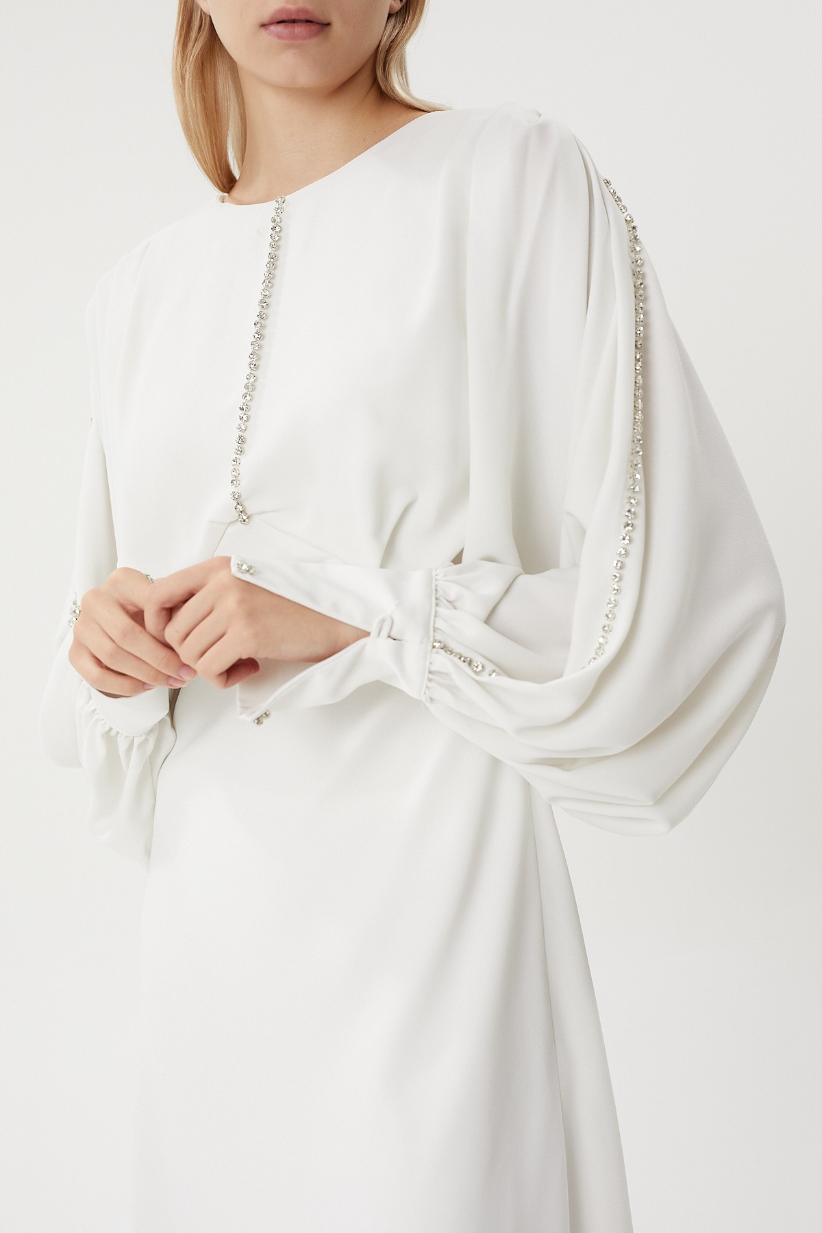 Hand embroidered bat sleeve crepe satin blouse