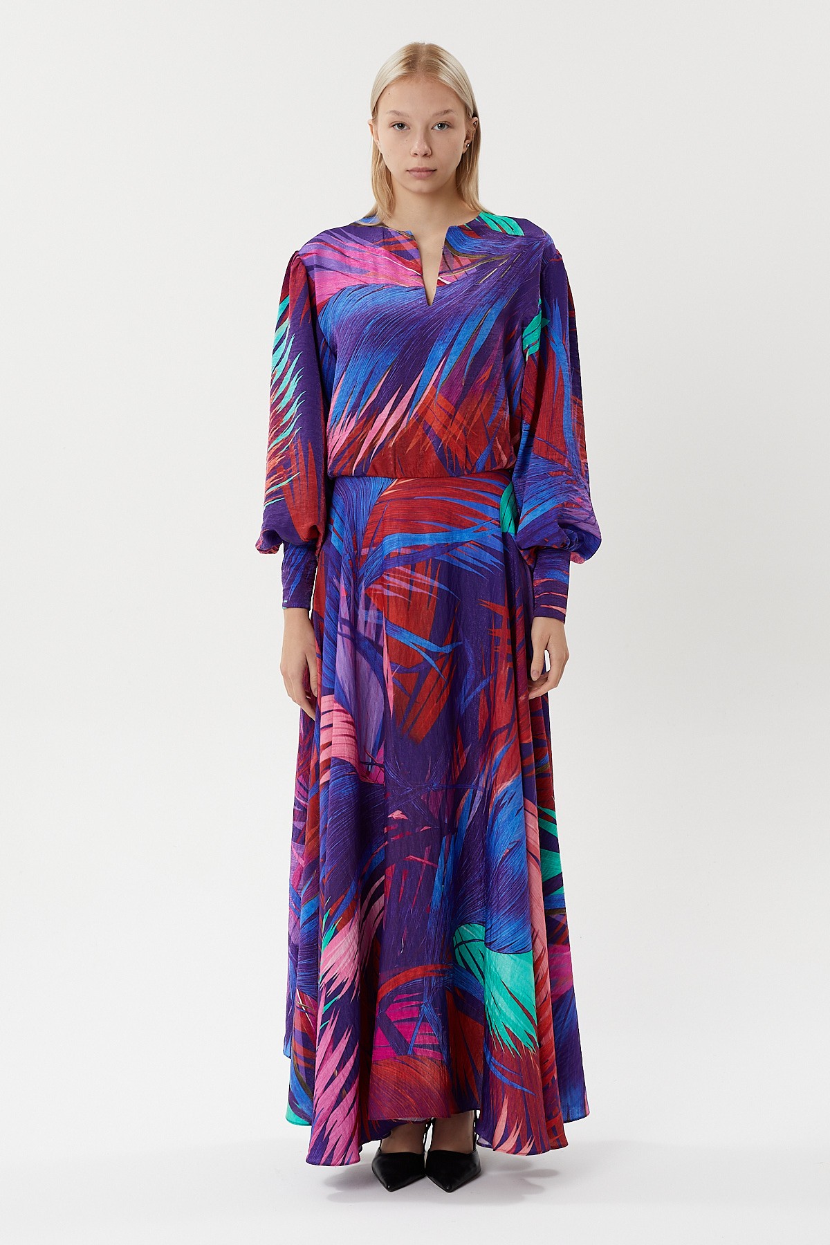 Satin viscose tropical patterned dress